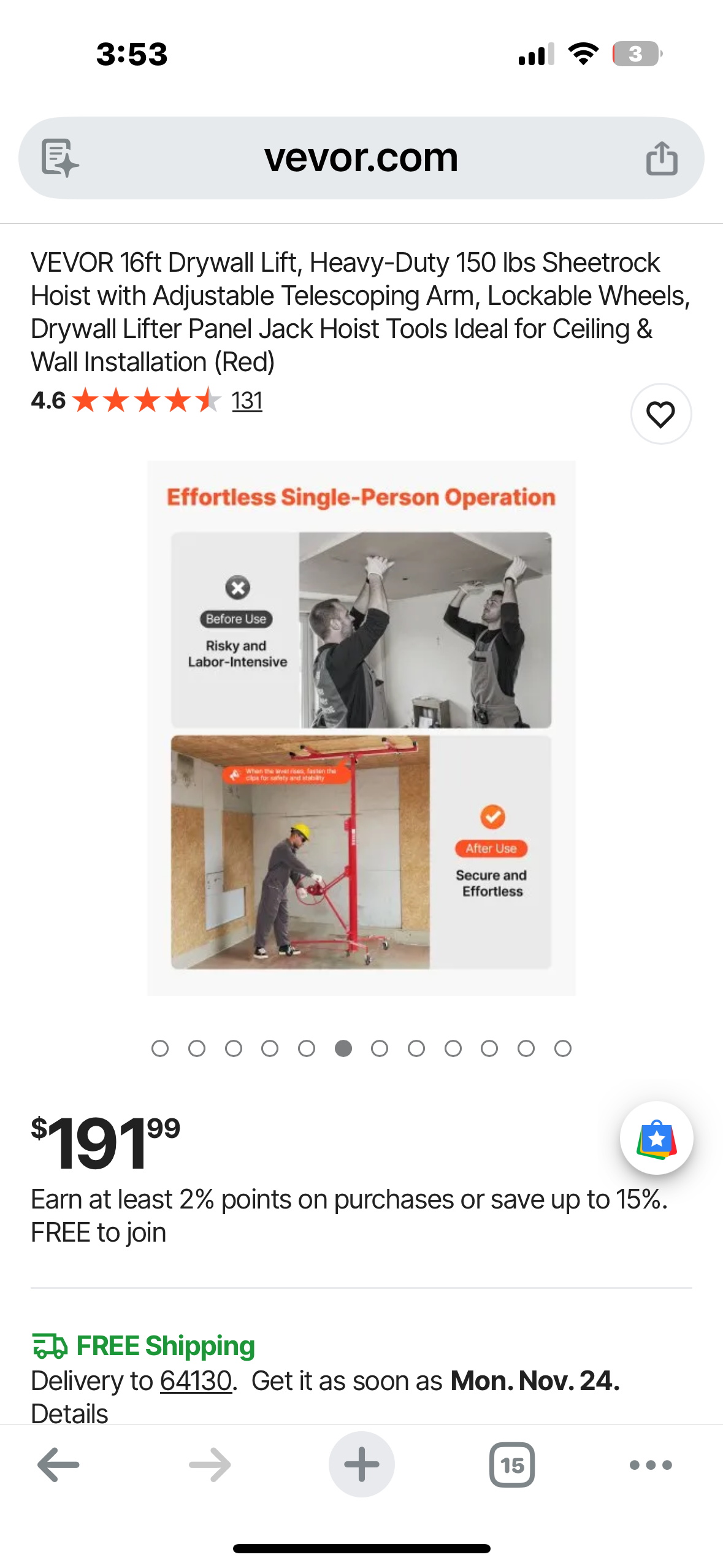 VEVOR 16ft Drywall Lift, Heavy-Duty 150 lbs Sheetrock Hoist with Adjustable Telescoping Arm, Lockable Wheels, Drywall Lifter Panel Jack Hoist Ideal for Ceiling & Wall Installation (Red) (G927)