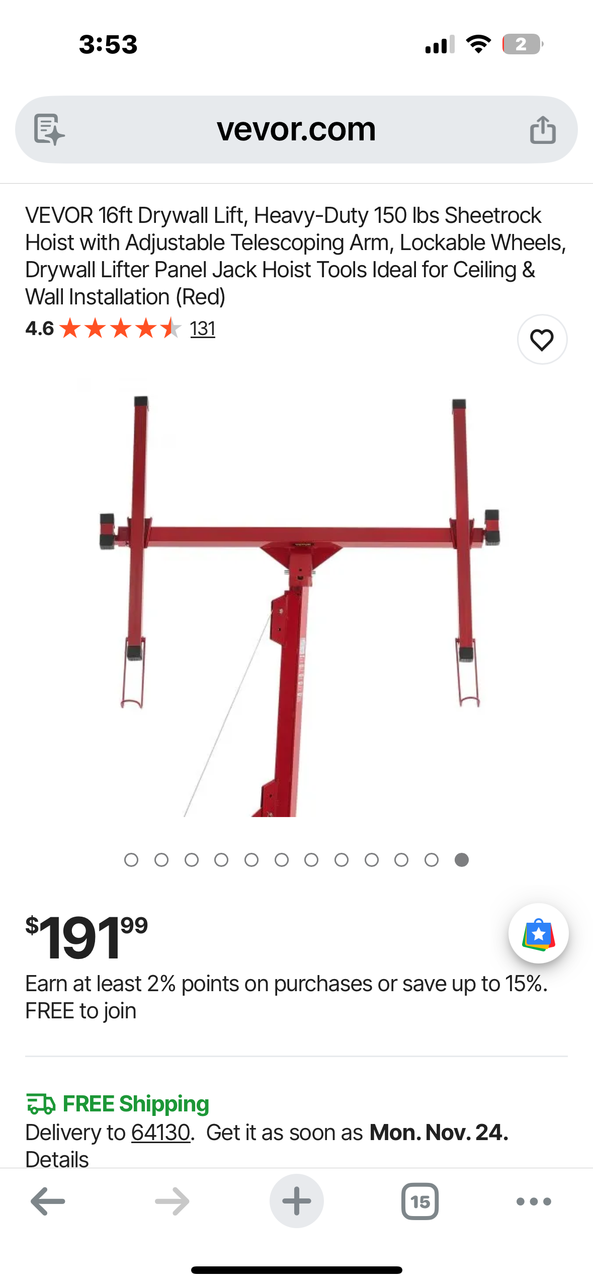 VEVOR 16ft Drywall Lift, Heavy-Duty 150 lbs Sheetrock Hoist with Adjustable Telescoping Arm, Lockable Wheels, Drywall Lifter Panel Jack Hoist Ideal for Ceiling & Wall Installation (Red) (G927)