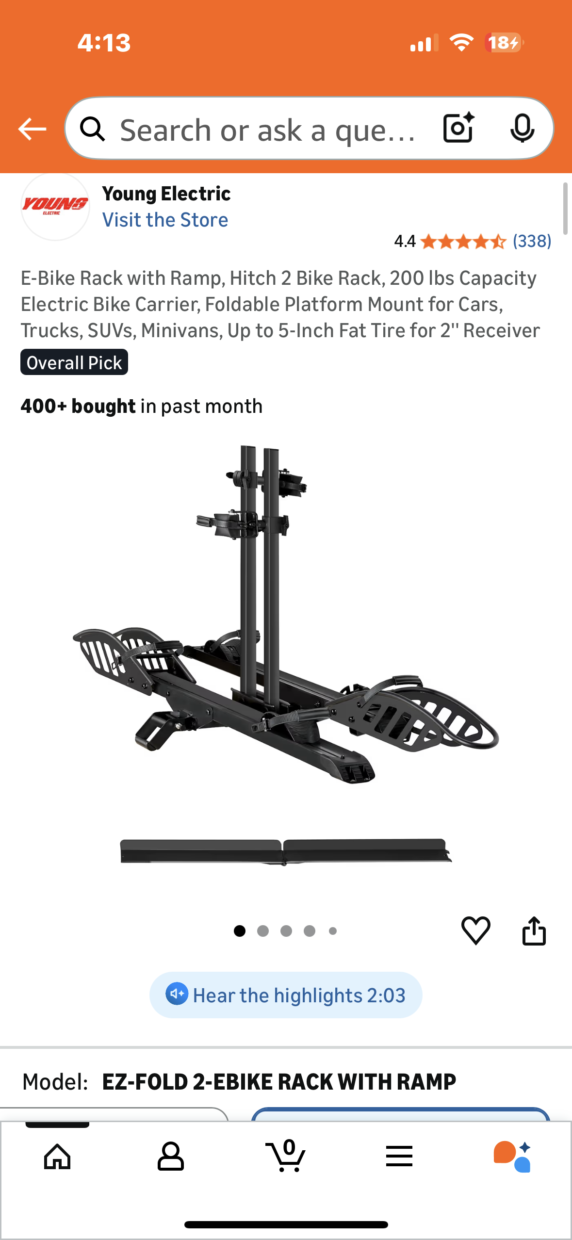 E-Bike Fold Rack with Ramp, Hitch 2 Bike Rack, 200 lbs Capacity Electric Bike Carrier, Foldable Platform Mount for Cars, Trucks, SUVs, Minivans, Up to 5-Inch Fat Tire for 2'' Receiver (W550)