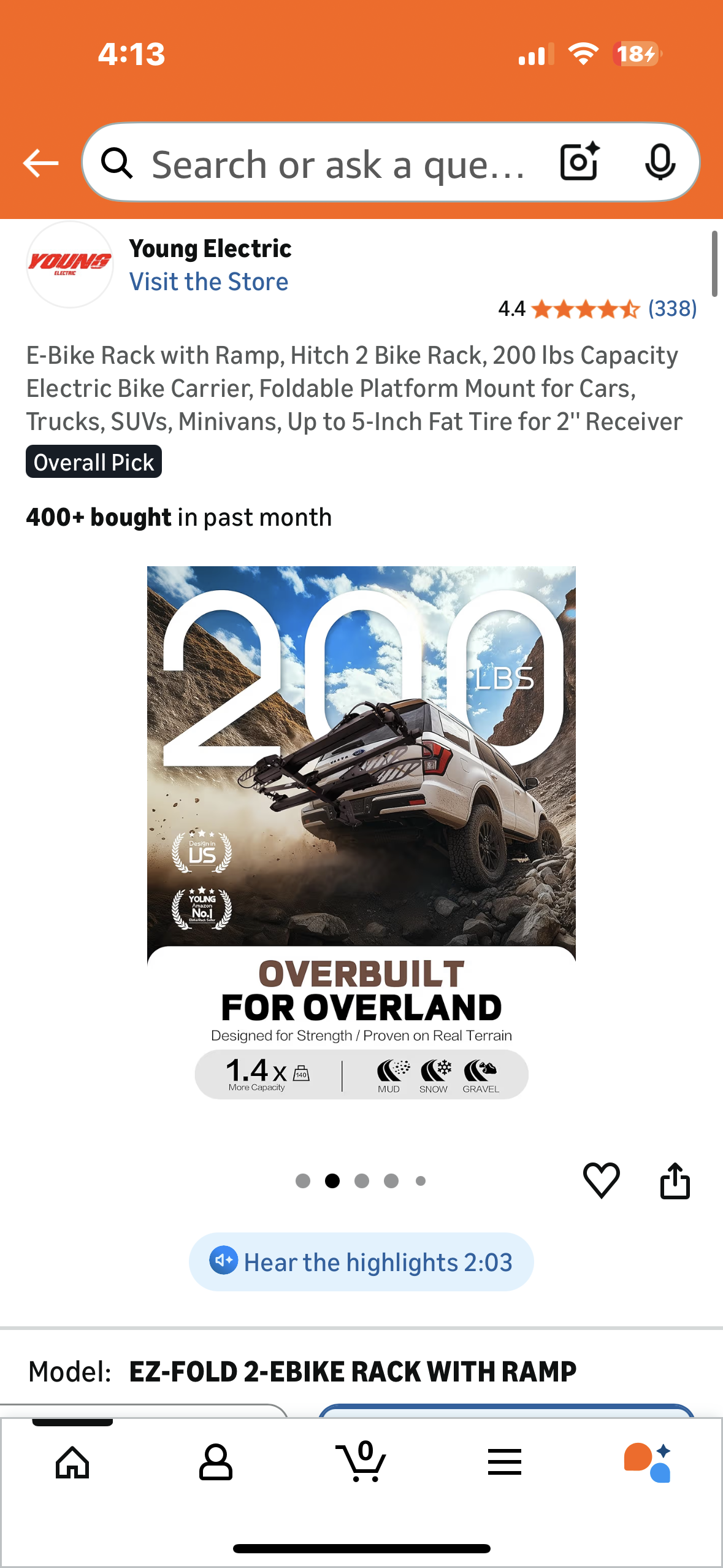 E-Bike Fold Rack with Ramp, Hitch 2 Bike Rack, 200 lbs Capacity Electric Bike Carrier, Foldable Platform Mount for Cars, Trucks, SUVs, Minivans, Up to 5-Inch Fat Tire for 2'' Receiver (W550)