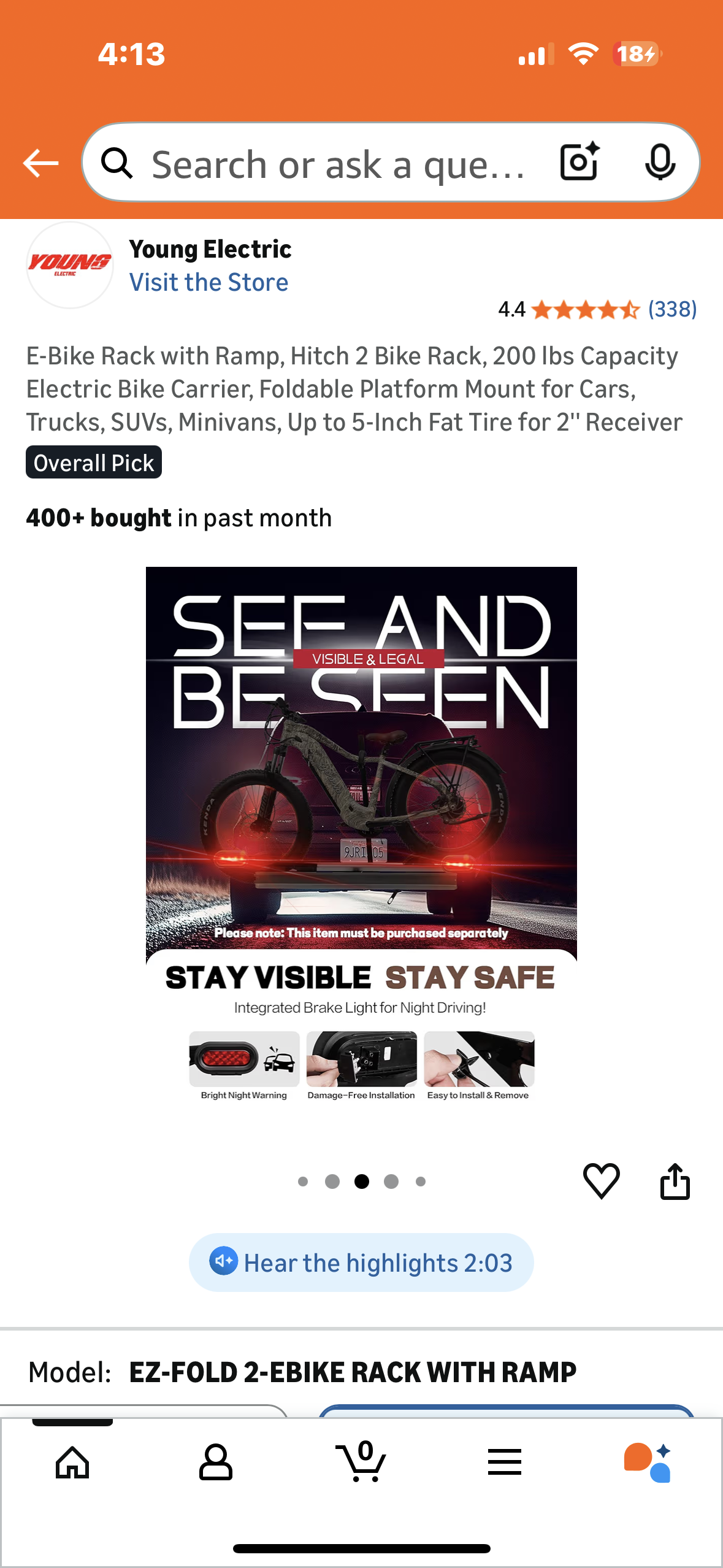 E-Bike Fold Rack with Ramp, Hitch 2 Bike Rack, 200 lbs Capacity Electric Bike Carrier, Foldable Platform Mount for Cars, Trucks, SUVs, Minivans, Up to 5-Inch Fat Tire for 2'' Receiver (W550)