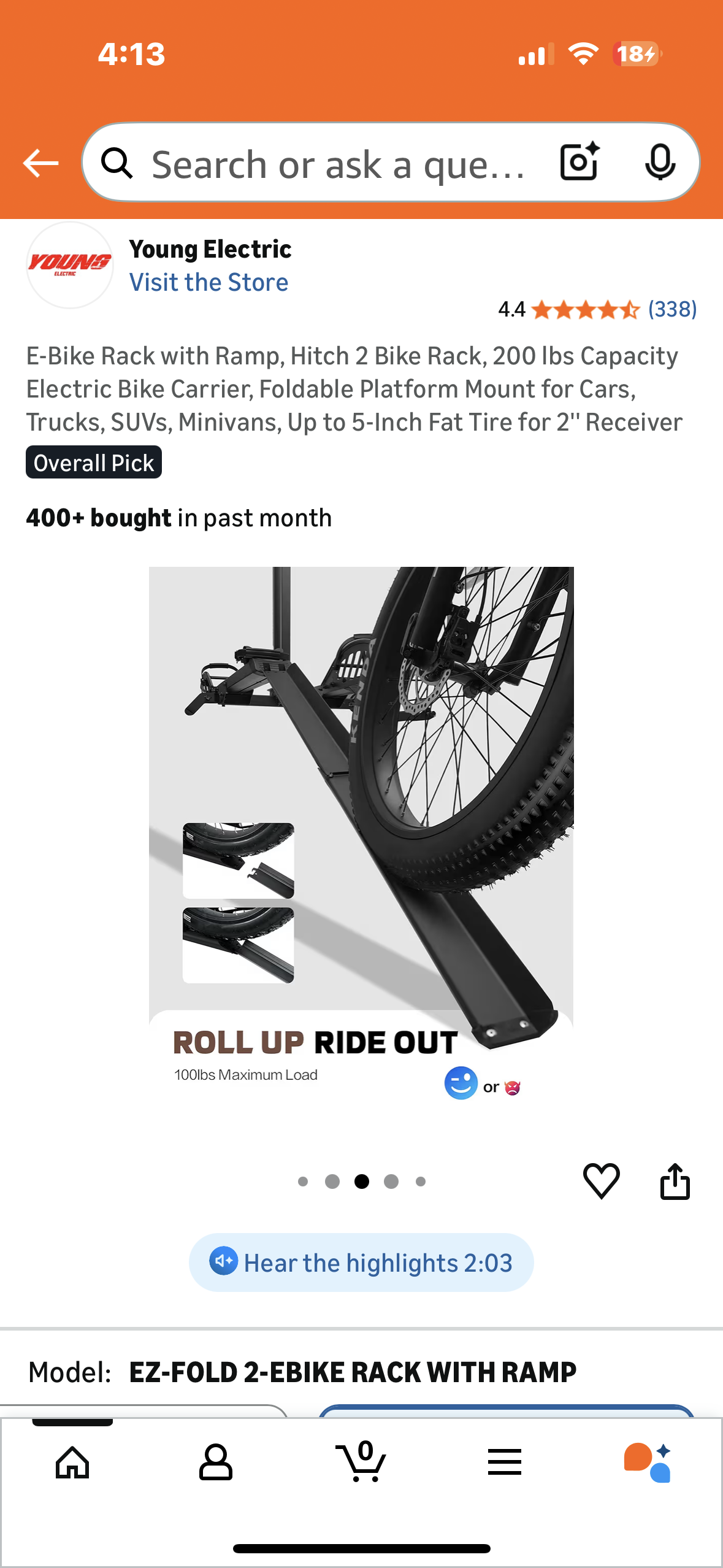 E-Bike Fold Rack with Ramp, Hitch 2 Bike Rack, 200 lbs Capacity Electric Bike Carrier, Foldable Platform Mount for Cars, Trucks, SUVs, Minivans, Up to 5-Inch Fat Tire for 2'' Receiver (W550)