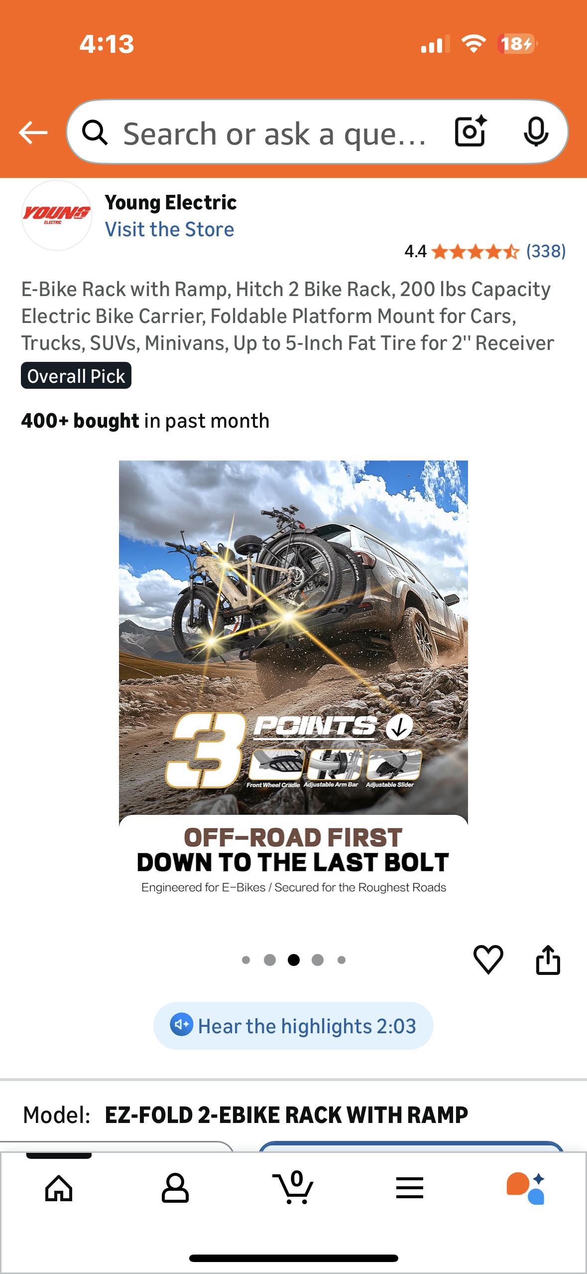 E-Bike Fold Rack with Ramp, Hitch 2 Bike Rack, 200 lbs Capacity Electric Bike Carrier, Foldable Platform Mount for Cars, Trucks, SUVs, Minivans, Up to 5-Inch Fat Tire for 2'' Receiver (W550)