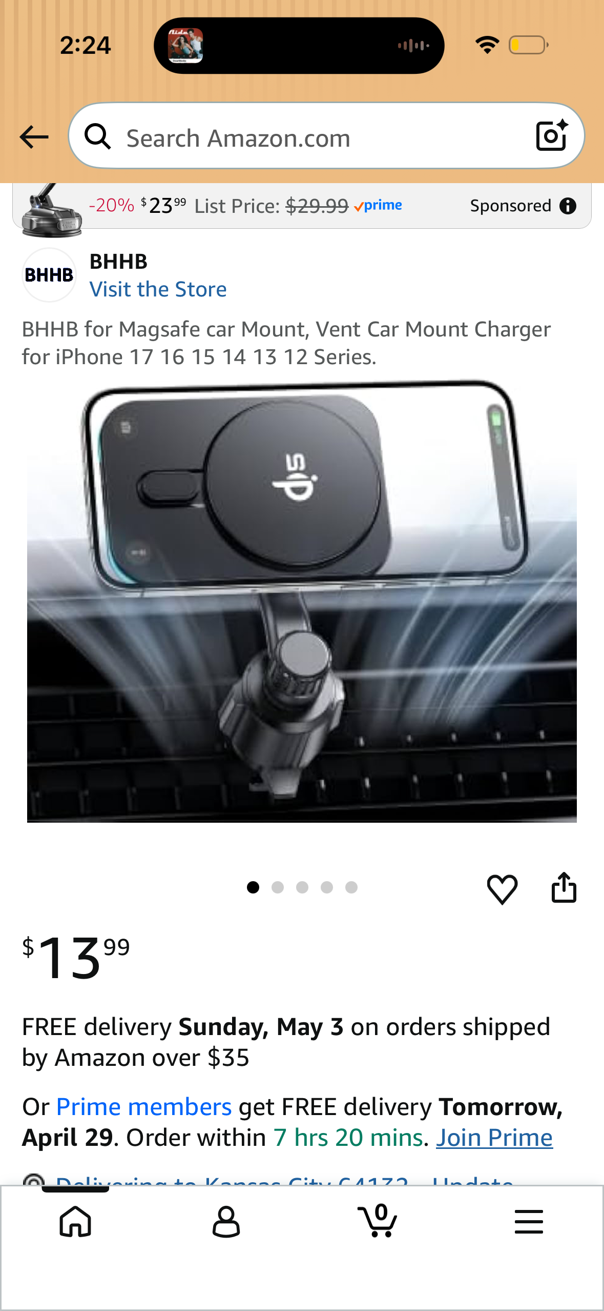 BHHB for Magsafe car Mount, Vent Car Mount Charger for iPhone 17 16 15 14 13 12 Series.