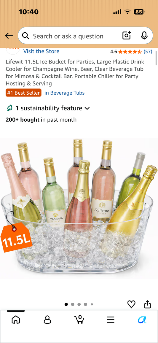 11.5L Ice Bucket for Parties, Large Plastic Drink Cooler for Champagne Wine, Beer, Clear Beverage Tub for Mimosa & Cocktail Bar, Portable Chiller for Party Hosting & Serving