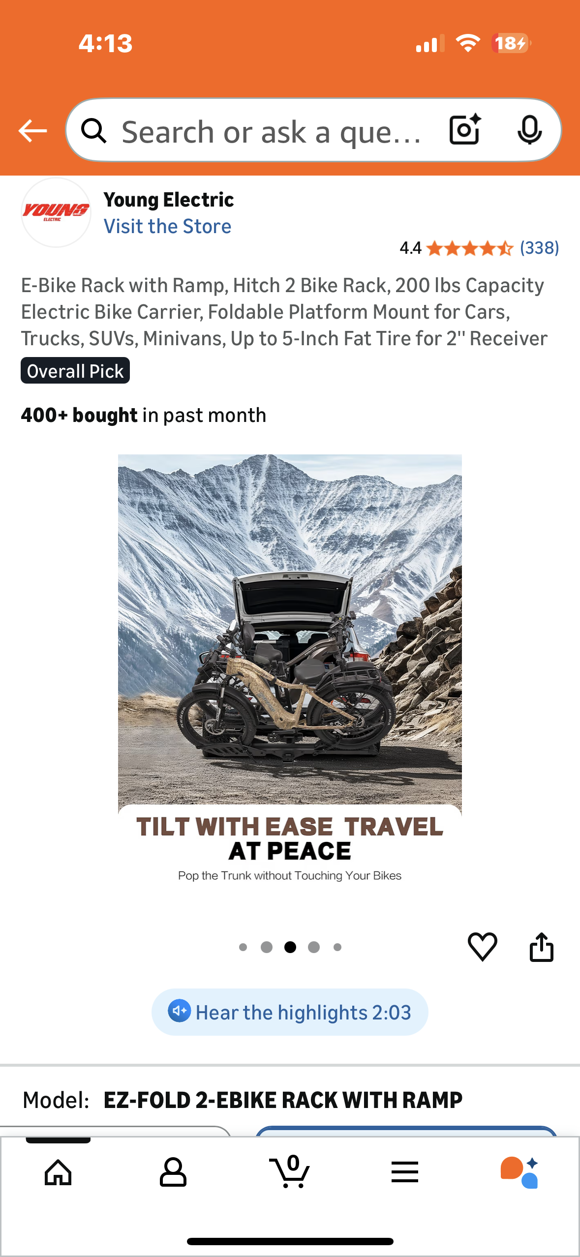 E-Bike Fold Rack with Ramp, Hitch 2 Bike Rack, 200 lbs Capacity Electric Bike Carrier, Foldable Platform Mount for Cars, Trucks, SUVs, Minivans, Up to 5-Inch Fat Tire for 2'' Receiver (W550)