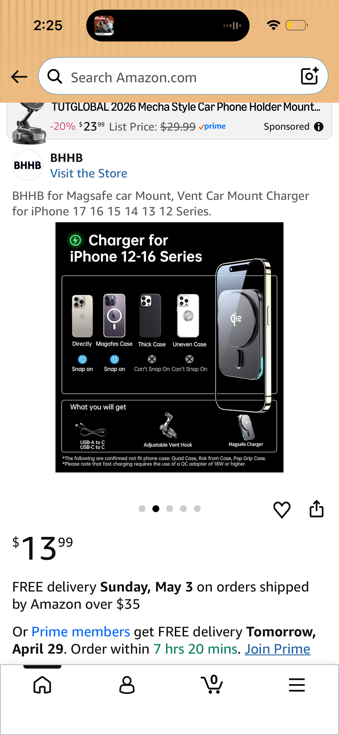 BHHB for Magsafe car Mount, Vent Car Mount Charger for iPhone 17 16 15 14 13 12 Series.