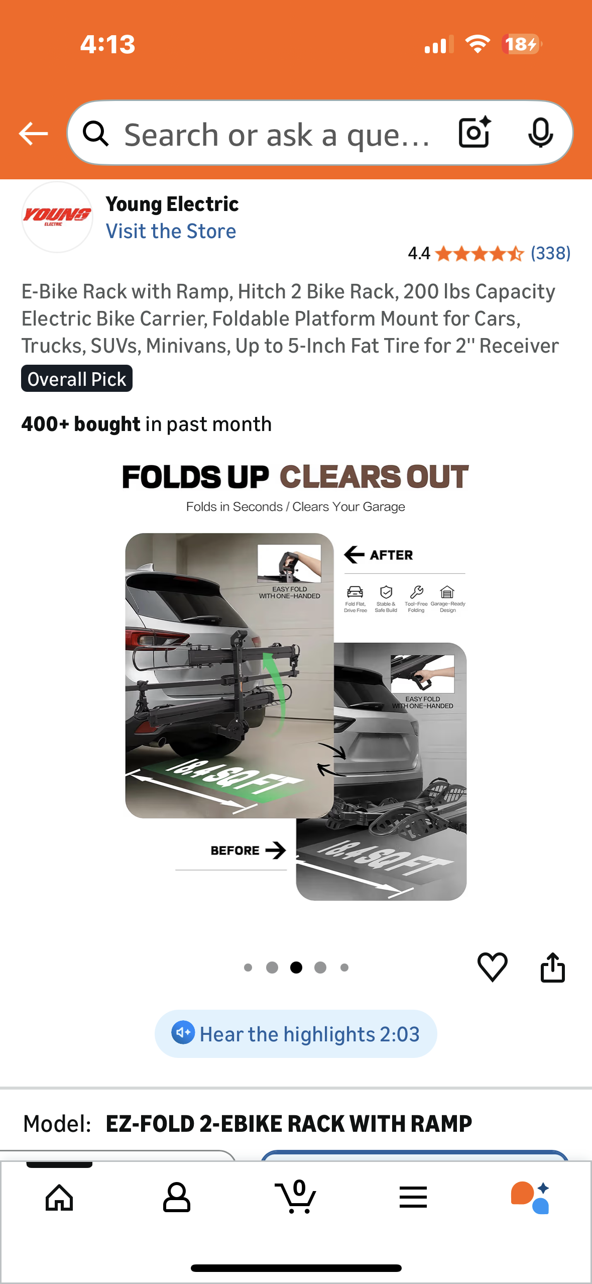 E-Bike Fold Rack with Ramp, Hitch 2 Bike Rack, 200 lbs Capacity Electric Bike Carrier, Foldable Platform Mount for Cars, Trucks, SUVs, Minivans, Up to 5-Inch Fat Tire for 2'' Receiver (W550)