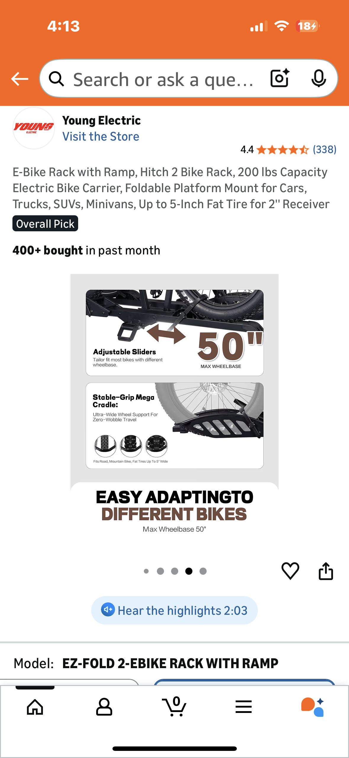 E-Bike Fold Rack with Ramp, Hitch 2 Bike Rack, 200 lbs Capacity Electric Bike Carrier, Foldable Platform Mount for Cars, Trucks, SUVs, Minivans, Up to 5-Inch Fat Tire for 2'' Receiver (W550)