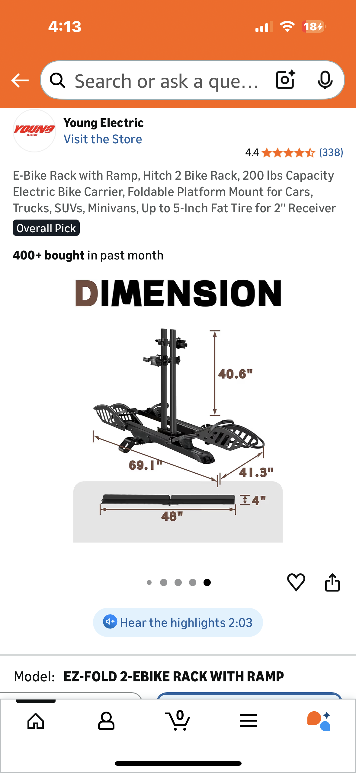 E-Bike Fold Rack with Ramp, Hitch 2 Bike Rack, 200 lbs Capacity Electric Bike Carrier, Foldable Platform Mount for Cars, Trucks, SUVs, Minivans, Up to 5-Inch Fat Tire for 2'' Receiver (W550)