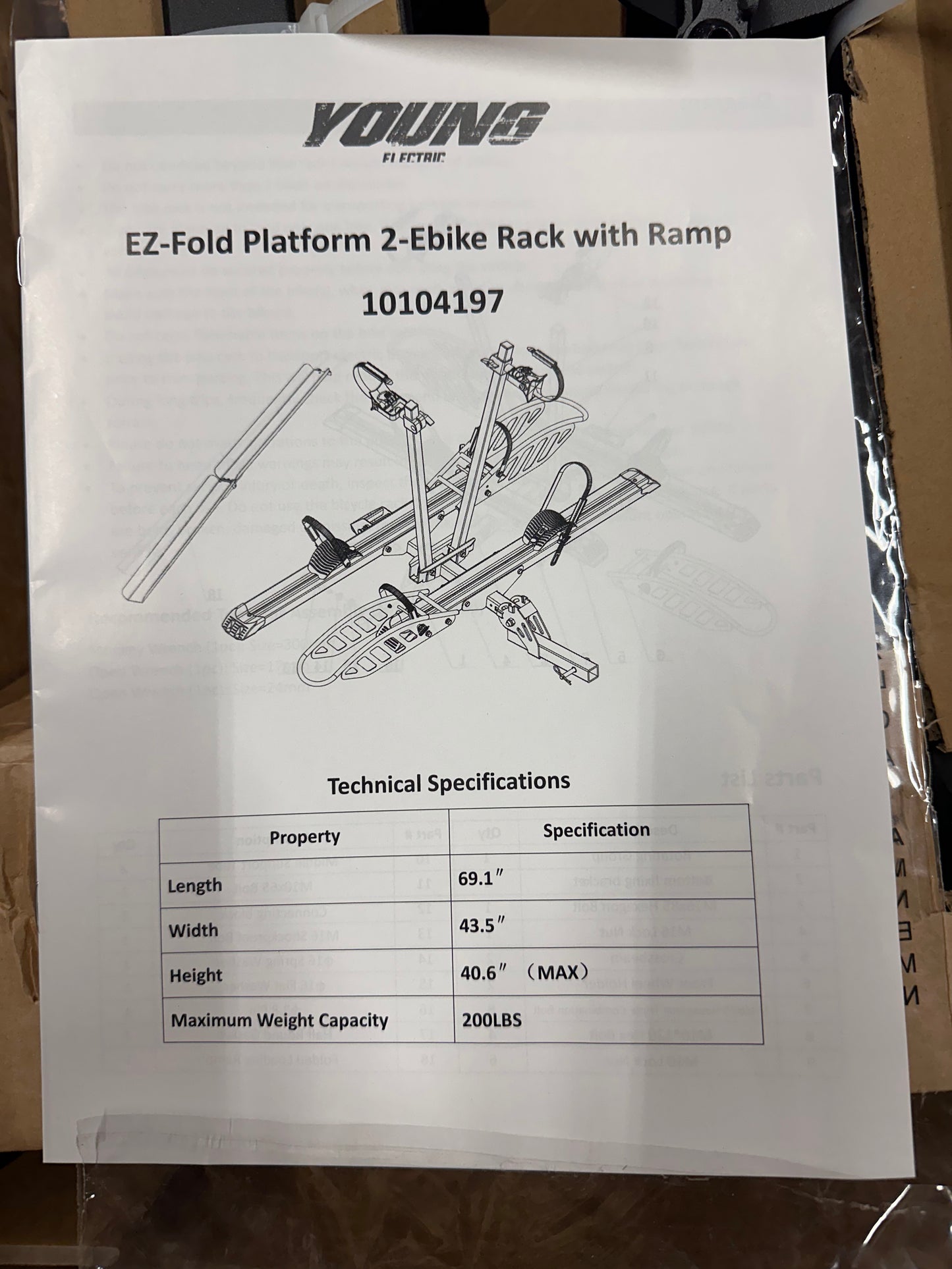 E-Bike Fold Rack with Ramp, Hitch 2 Bike Rack, 200 lbs Capacity Electric Bike Carrier, Foldable Platform Mount for Cars, Trucks, SUVs, Minivans, Up to 5-Inch Fat Tire for 2'' Receiver (W550)