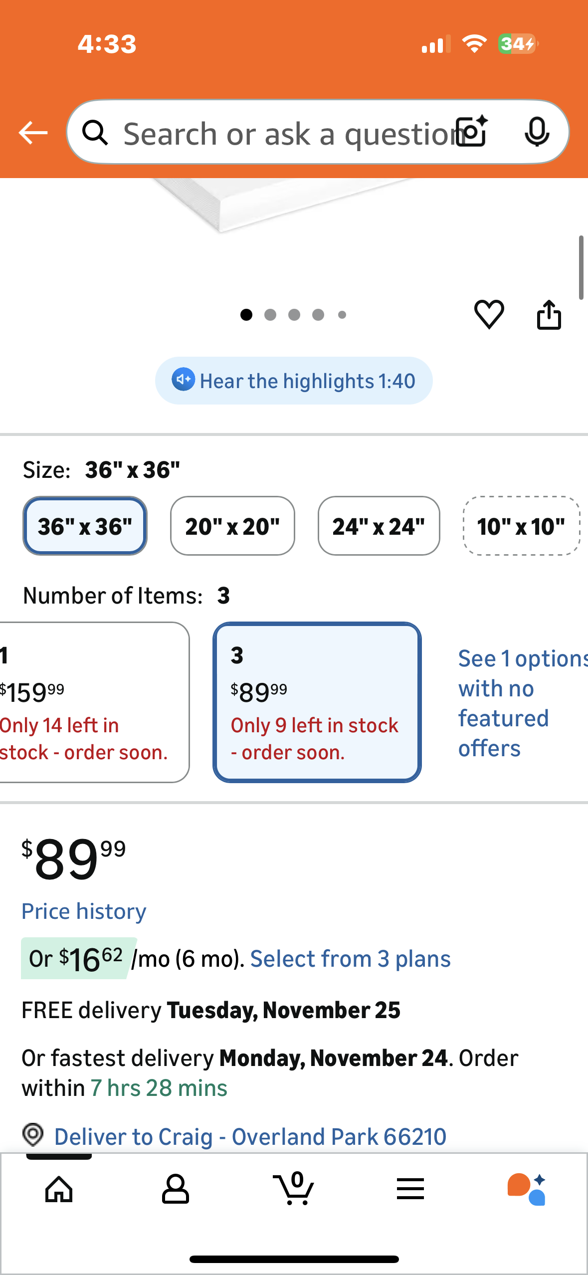 U.S. Art Supply 36 x 36 inch Stretched Canvas, 12-Ounce Triple Primed, 3-Pack - Professional Artist Quality White, 3/4" Profile, 100% Cotton, Heavy-Weight Gesso - Acrylic Pouring, Oil Painting (R743)