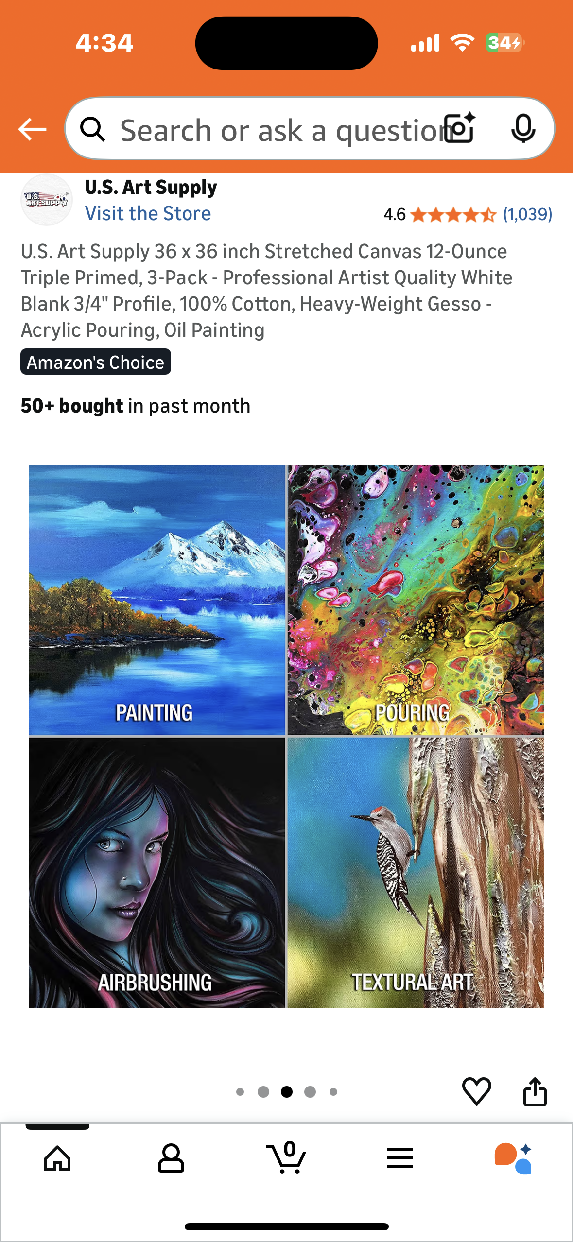 U.S. Art Supply 36 x 36 inch Stretched Canvas, 12-Ounce Triple Primed, 3-Pack - Professional Artist Quality White, 3/4" Profile, 100% Cotton, Heavy-Weight Gesso - Acrylic Pouring, Oil Painting (R743)