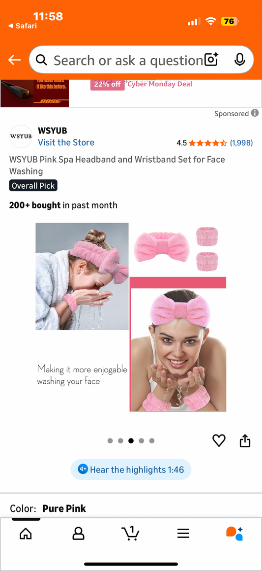 Pink Spa Headband and Wristband Set