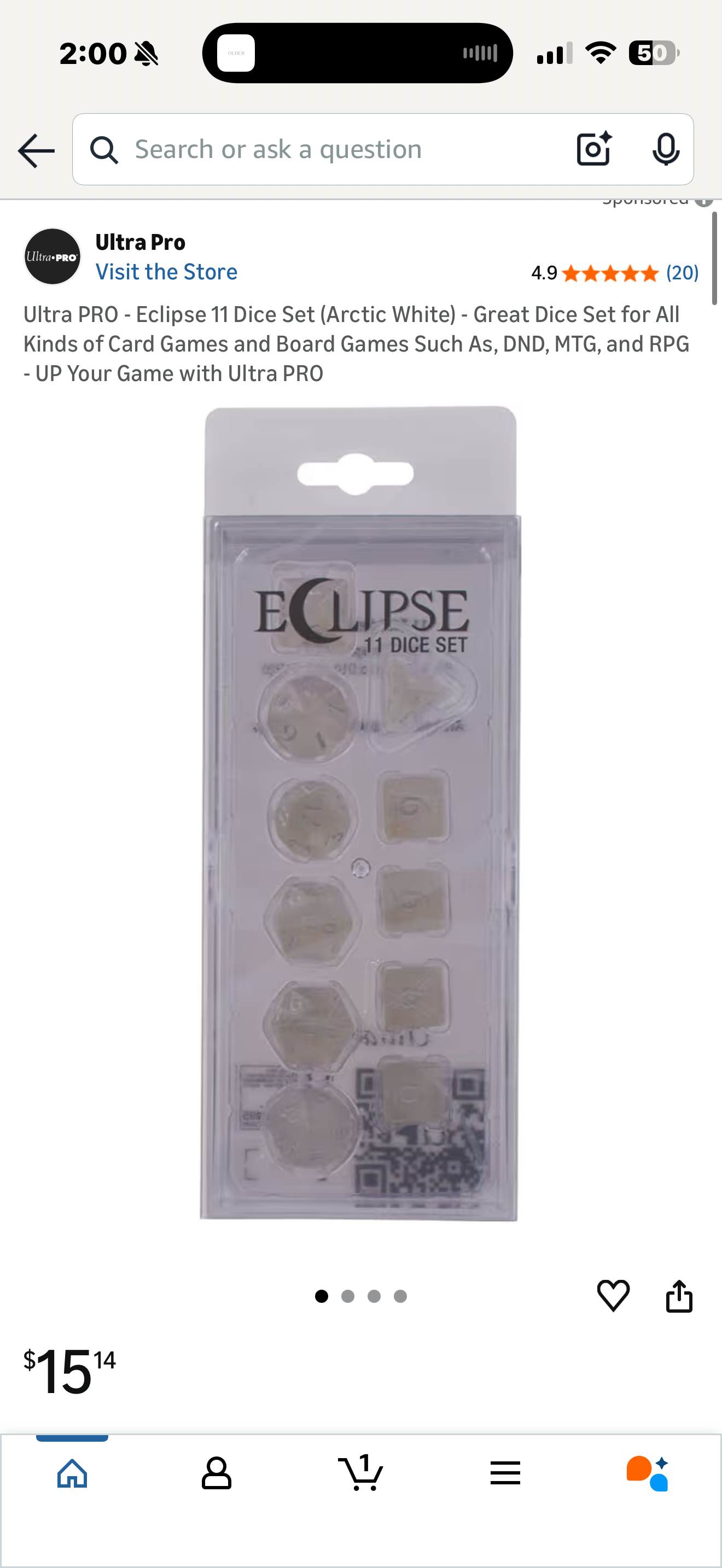 Ultra PRO - Eclipse 11 Dice Set (Arctic White) - Great Dice Set for All Kinds of Card Games and Board Games Such As, DND, MTG, and RPG - UP Your Game with Ultra PRO
