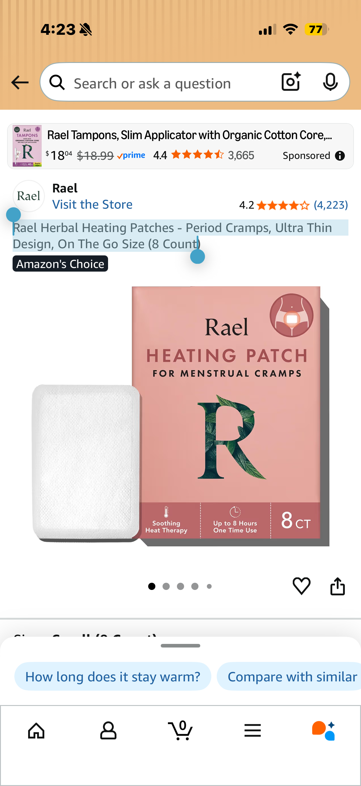 Rael Herbal Heating Patches - Period Cramps, Ultra Thin Design, On The Go Size (8 Count)