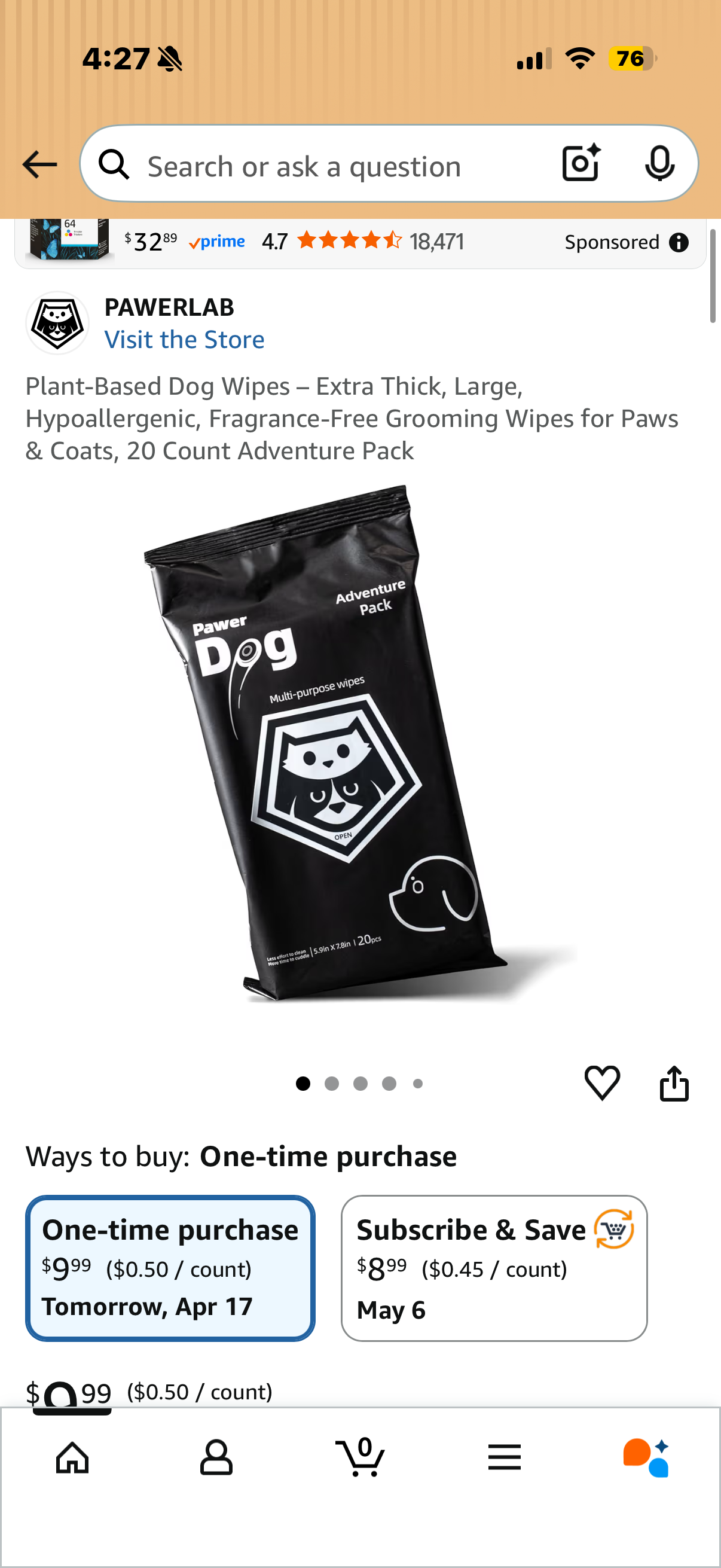 Plant-Based Dog Wipes – Extra Thick, Large, Hypoallergenic, Fragrance-Free Grooming Wipes for Paws & Coats, 20 Count Adventure Pack