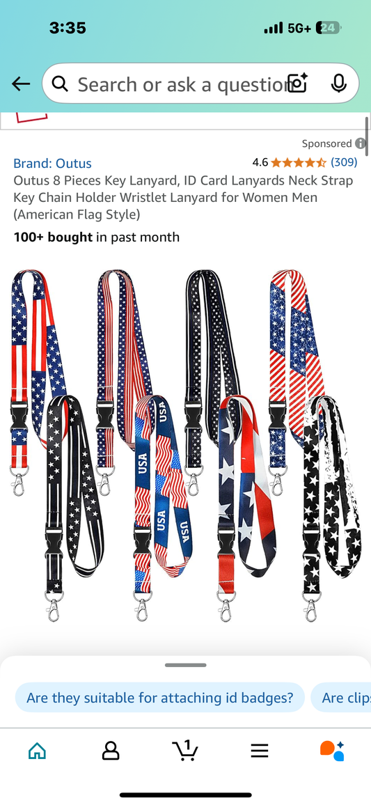 Outus 8 Pieces Key Lanyard, ID Card Lanyards Neck Strap Key Chain Holder Wristlet Lanyard for Women Men (American Flag Style
