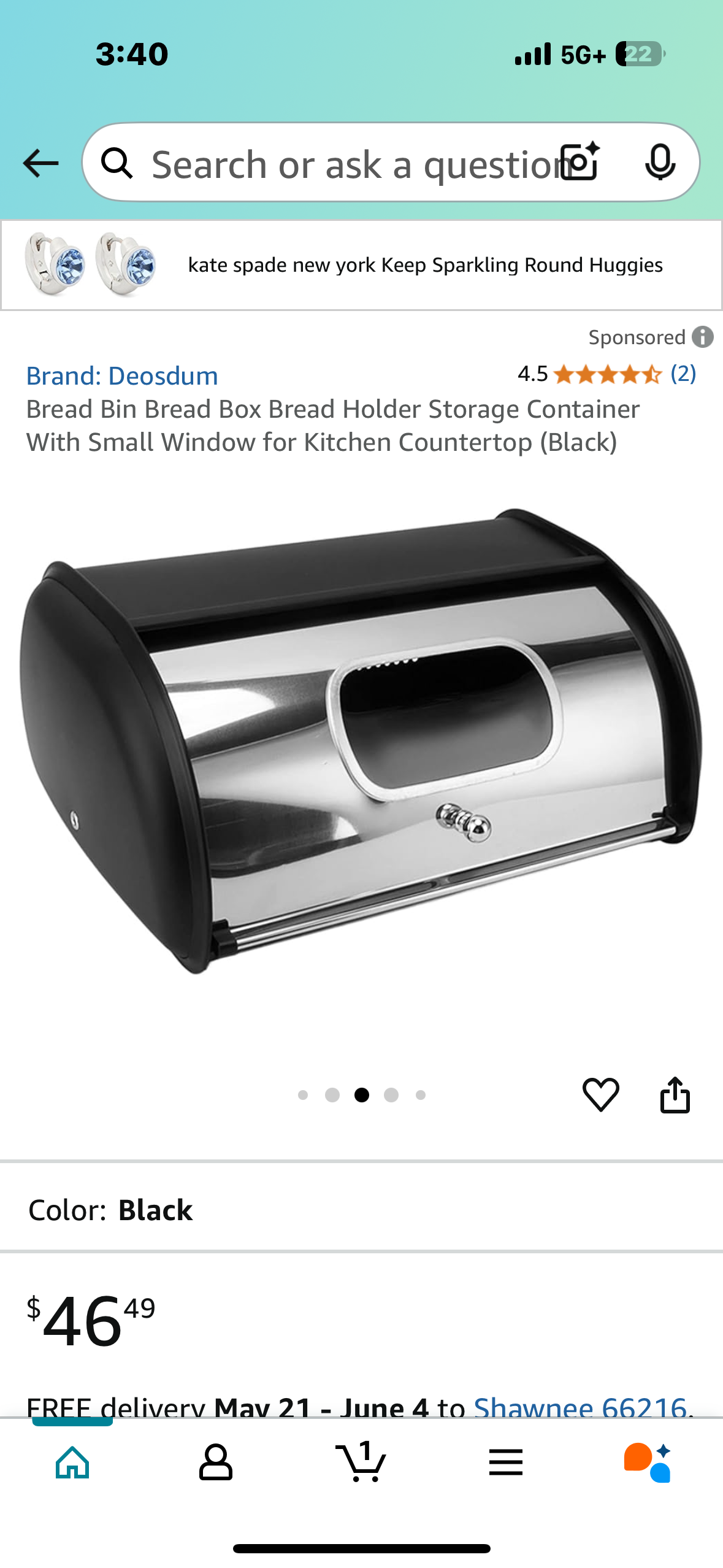 Bread Bin Bread Box Bread Holder Storage Container With Small Window for Kitchen Countertop (Black)