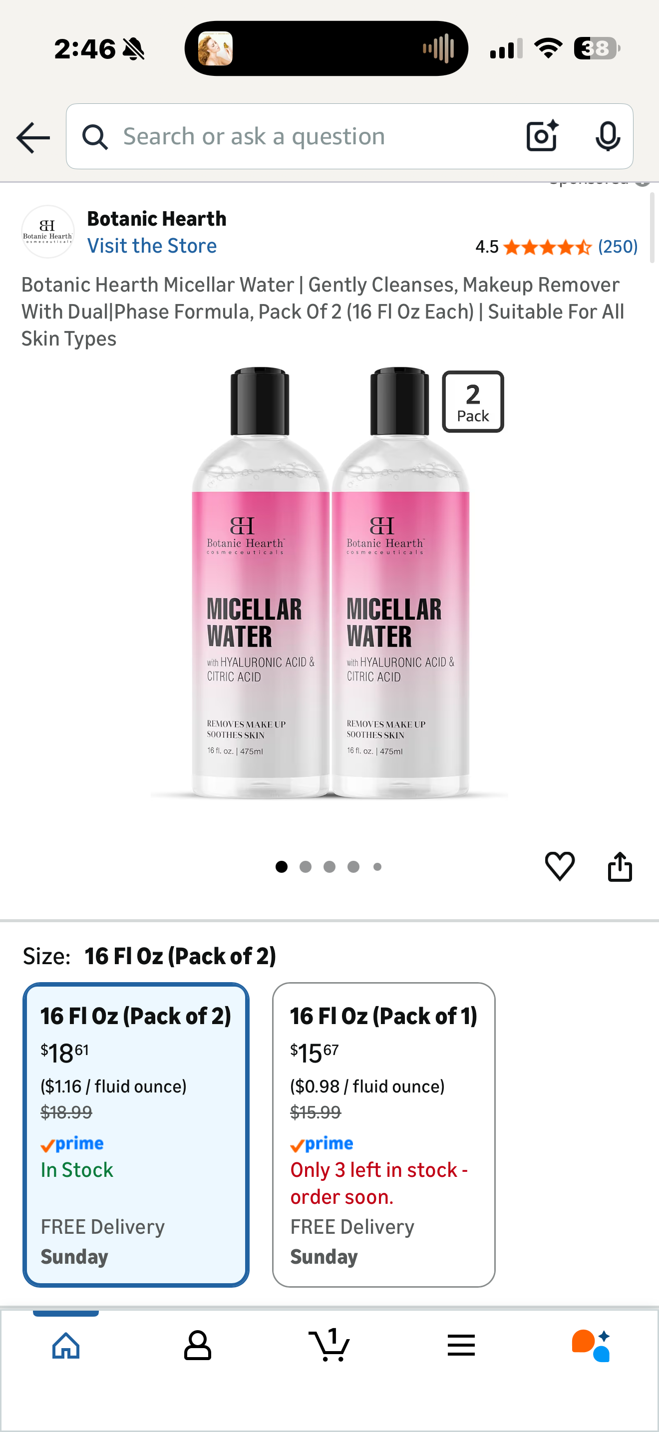 Botanic Hearth Micellar Water | Gently Cleanses, Makeup Remover With Dual|Phase Formula, Pack Of 2 (16 Fl Oz Each) | Suitable For All Skin Types