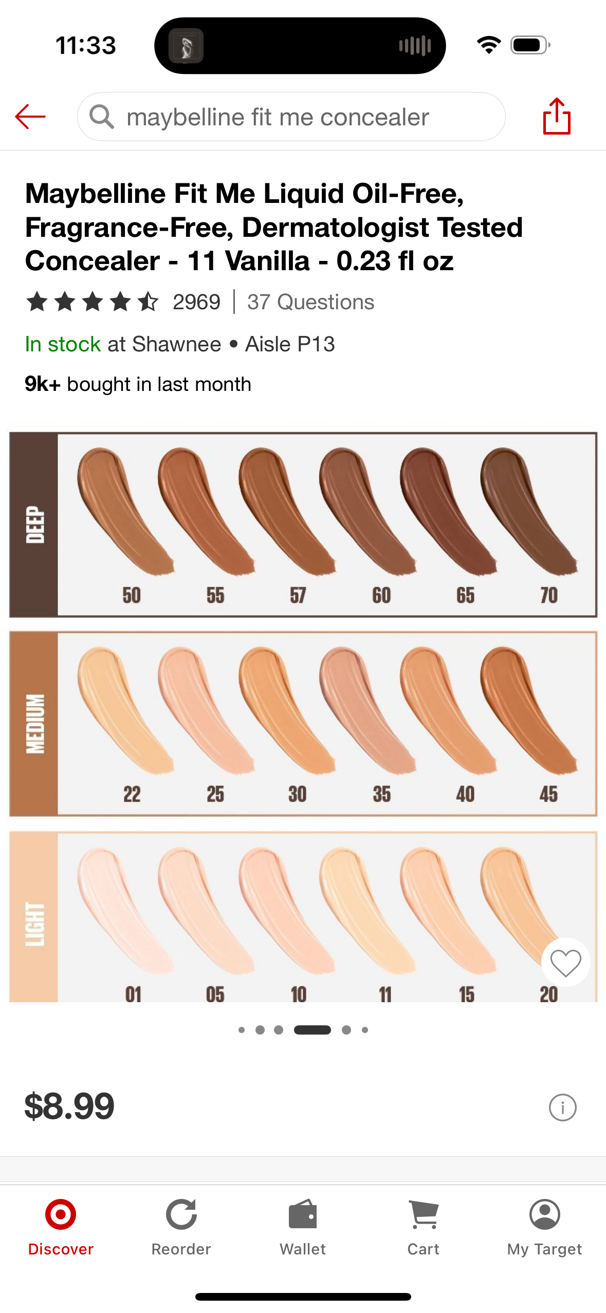 Maybelline Fit Me Liquid Oil-Free, Fragrance-Free, Dermatologist Tested Concealer - 11 Vanilla - 0.23 fl oz