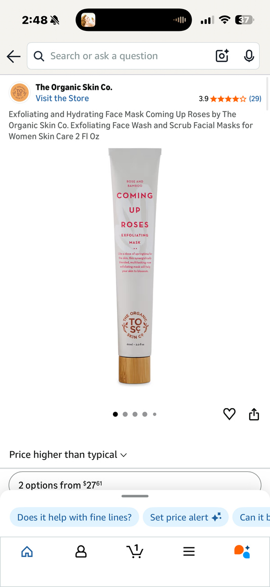 Exfoliating and Hydrating Face Mask Coming Up Roses by The Organic Skin Co. Exfoliating Face Wash and Scrub Facial Masks for Women Skin Care 2 Fl Oz