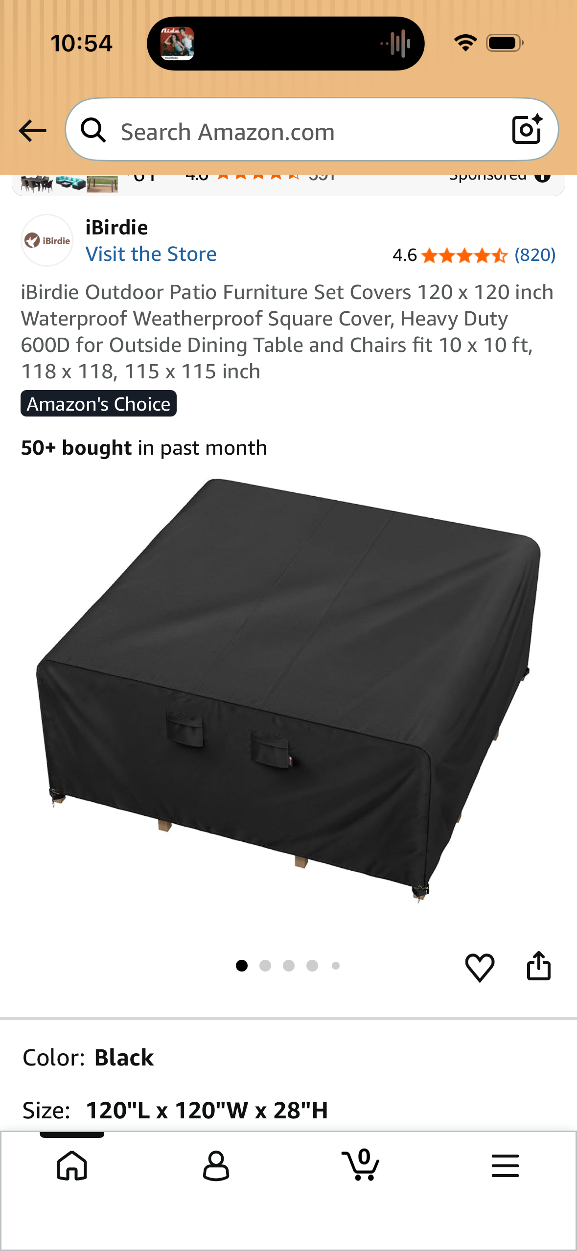 iBirdie Outdoor Patio Furniture Set Covers 120 x 120 inch Waterproof Weatherproof Square Cover, Heavy Duty 600D for Outside Dining Table and Chairs fit 10 x 10 ft, 118 x 118, 115 x 115 inch