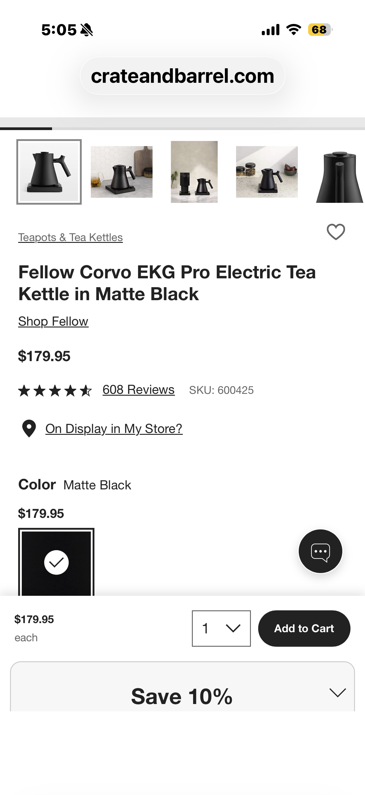 Fellow Corvo EKG Electric Tea Kettle - Electric Pour Over Coffee and Tea Pot - Quick Heating Electric Kettles for Boiling Water - Temperature Control and Built-In Brew Timer-Matte Black-0.9 Liter