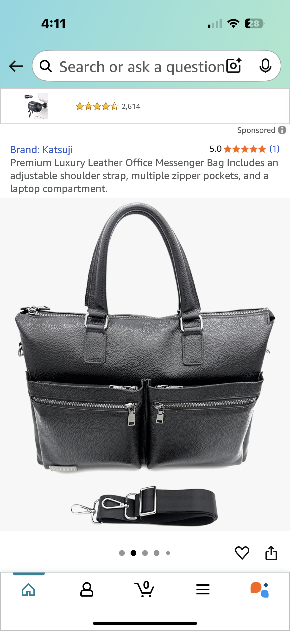 Premium Luxury Leather Office Messenger Bag Includes an adjustable shoulder strap, multiple zipper pockets, and a laptop compartment