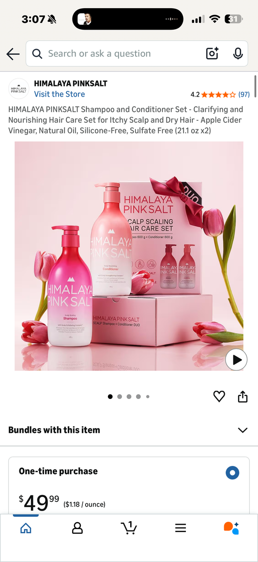 HIMALAYA PINKSALT Shampoo and Conditioner Set - Clarifying and Nourishing Hair Care Set for Itchy Scalp and Dry Hair - Apple Cider Vinegar, Natural Oil, Silicone-Free, Sulfate Free (21.1 oz x2)