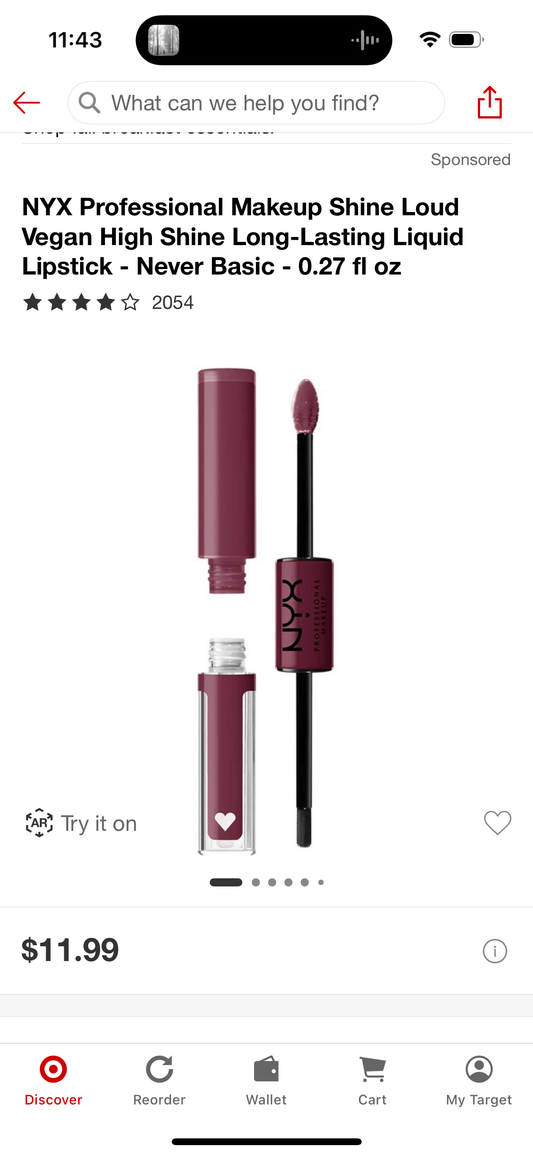NYX Professional Makeup Shine Loud Vegan High Shine Long-Lasting Liquid Lipstick - Never Basic - 0.27 fl oz