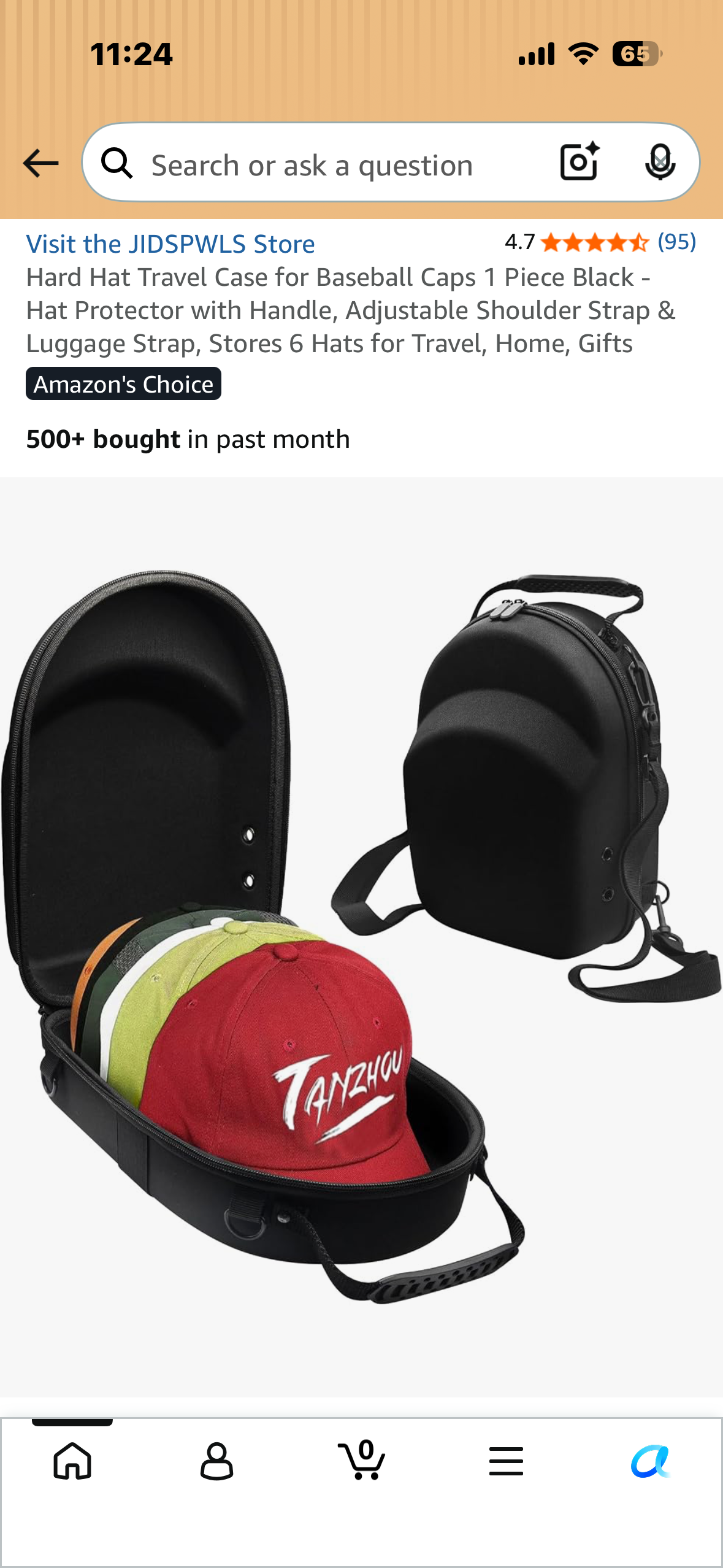 Hard Hat Travel Case for Baseball Caps 1 Piece Black - Hat Protector with Handle, Adjustable Shoulder Strap & Luggage Strap, Stores 6 Hats for Travel, Home, Gifts