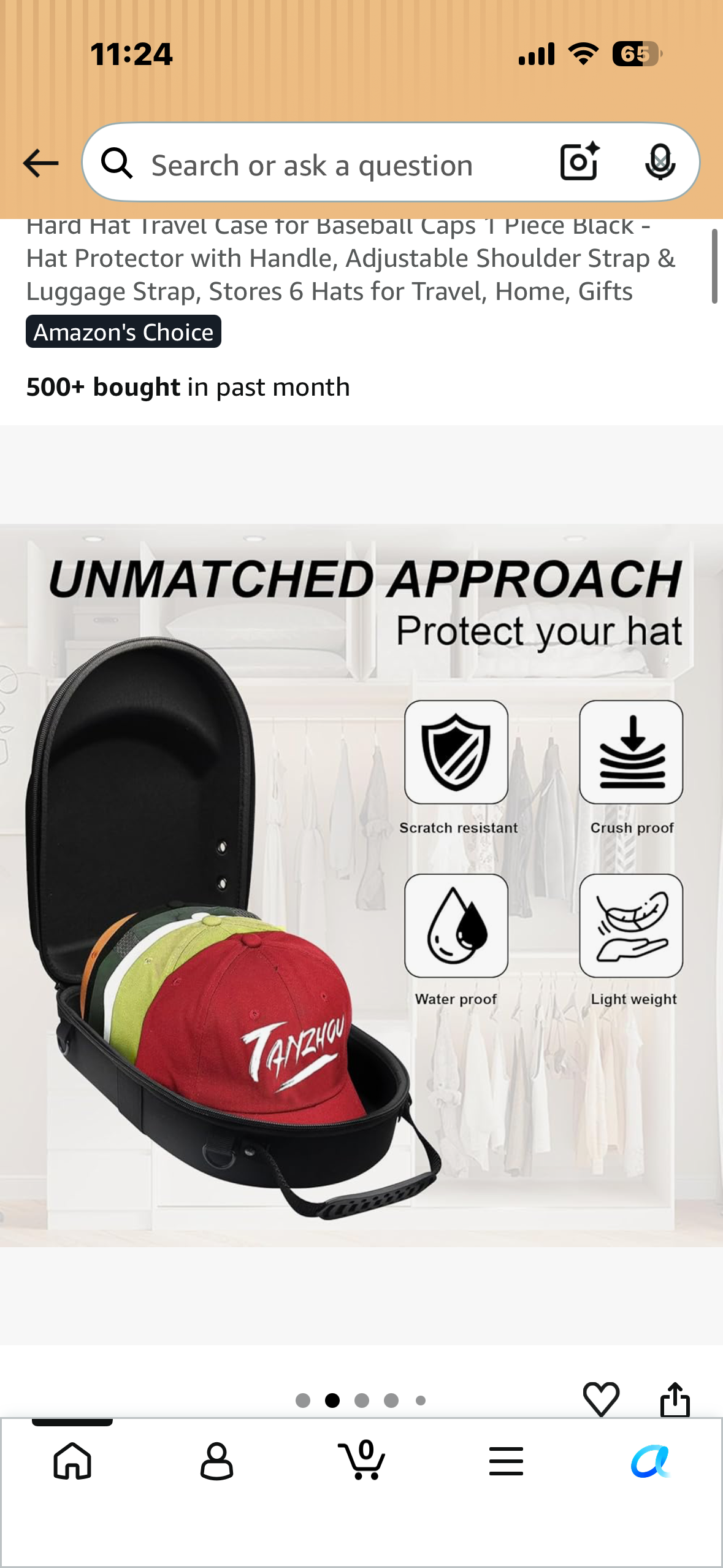 Hard Hat Travel Case for Baseball Caps 1 Piece Black - Hat Protector with Handle, Adjustable Shoulder Strap & Luggage Strap, Stores 6 Hats for Travel, Home, Gifts