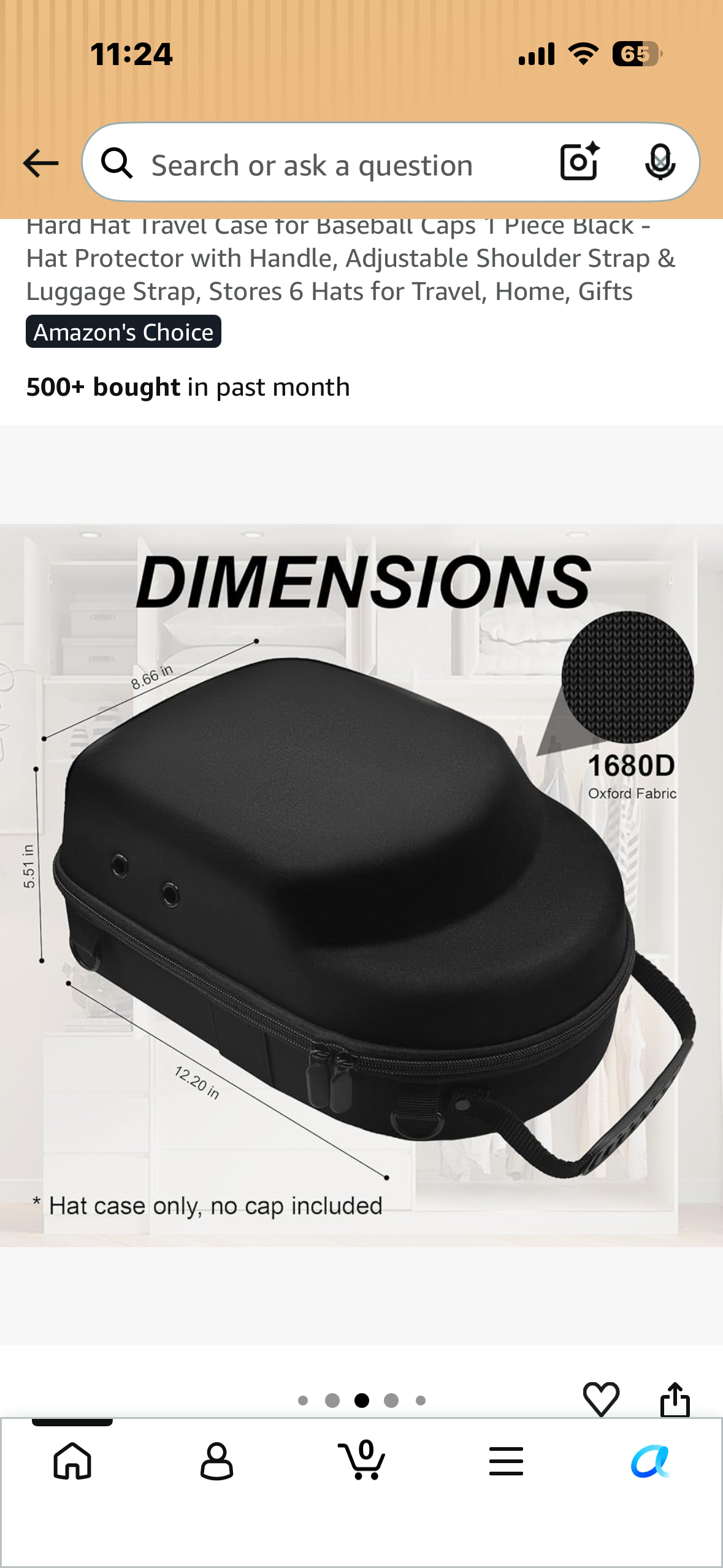 Hard Hat Travel Case for Baseball Caps 1 Piece Black - Hat Protector with Handle, Adjustable Shoulder Strap & Luggage Strap, Stores 6 Hats for Travel, Home, Gifts