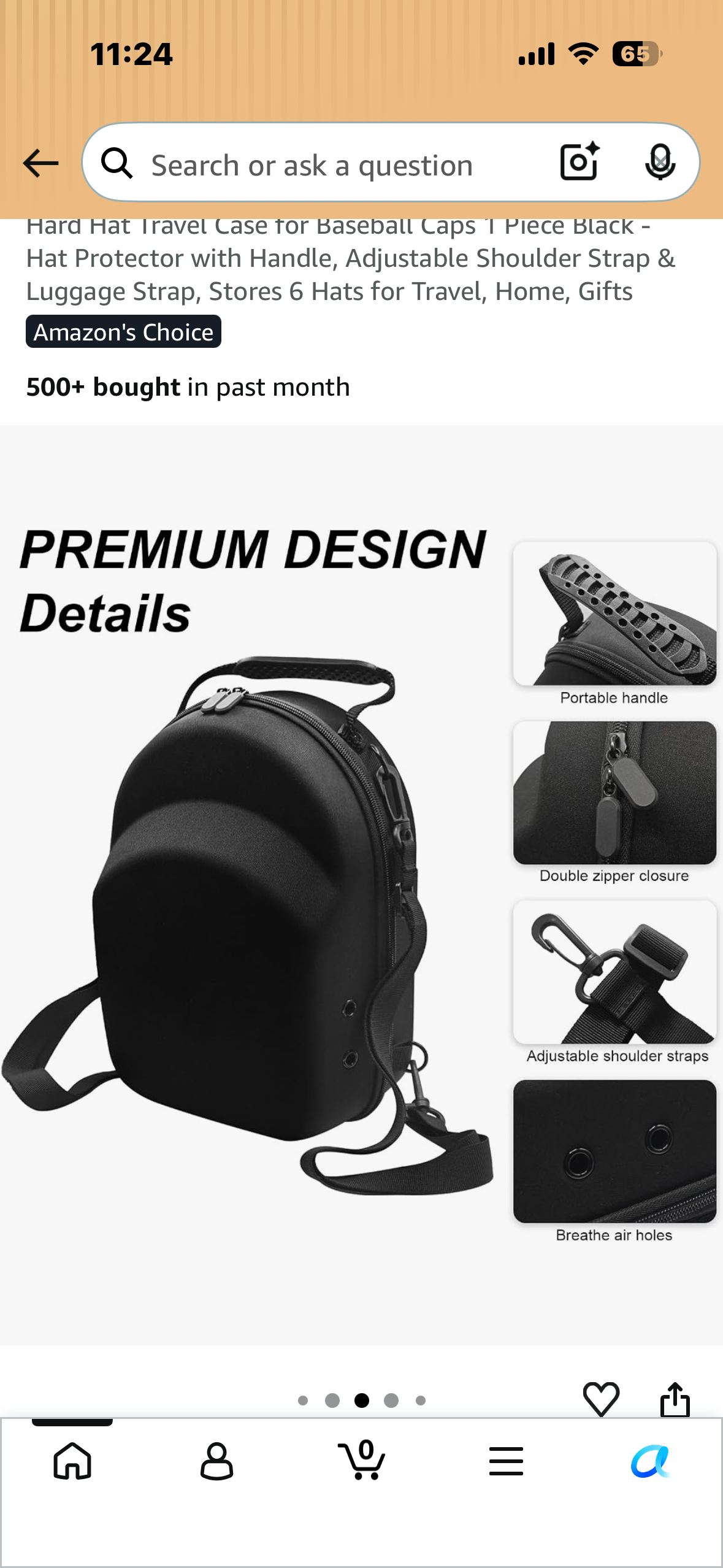 Hard Hat Travel Case for Baseball Caps 1 Piece Black - Hat Protector with Handle, Adjustable Shoulder Strap & Luggage Strap, Stores 6 Hats for Travel, Home, Gifts