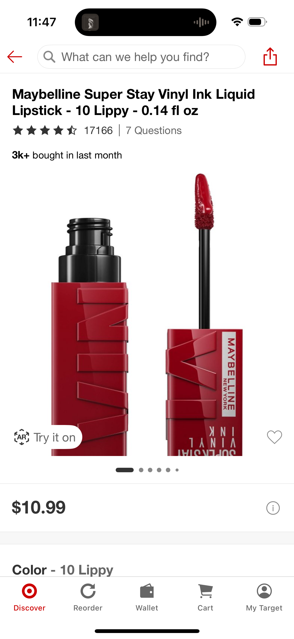 Maybelline Super Stay Vinyl Ink Liquid Lipstick - 10 Lippy - 0.14 fl oz