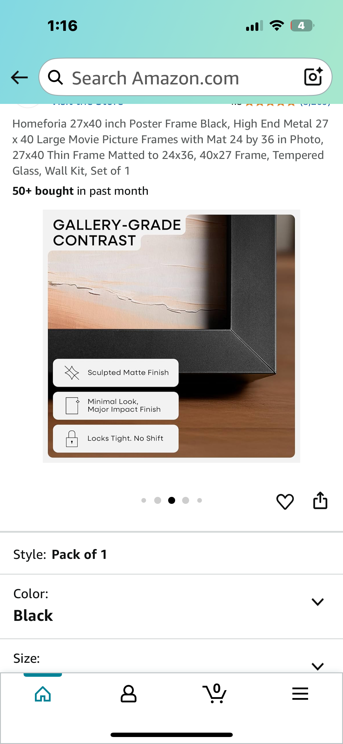 Homeforia 27x40 inch Frame, High End Metal Frame with Mat, Tempered Glass, Wall Kit, Set of 1 (L991)