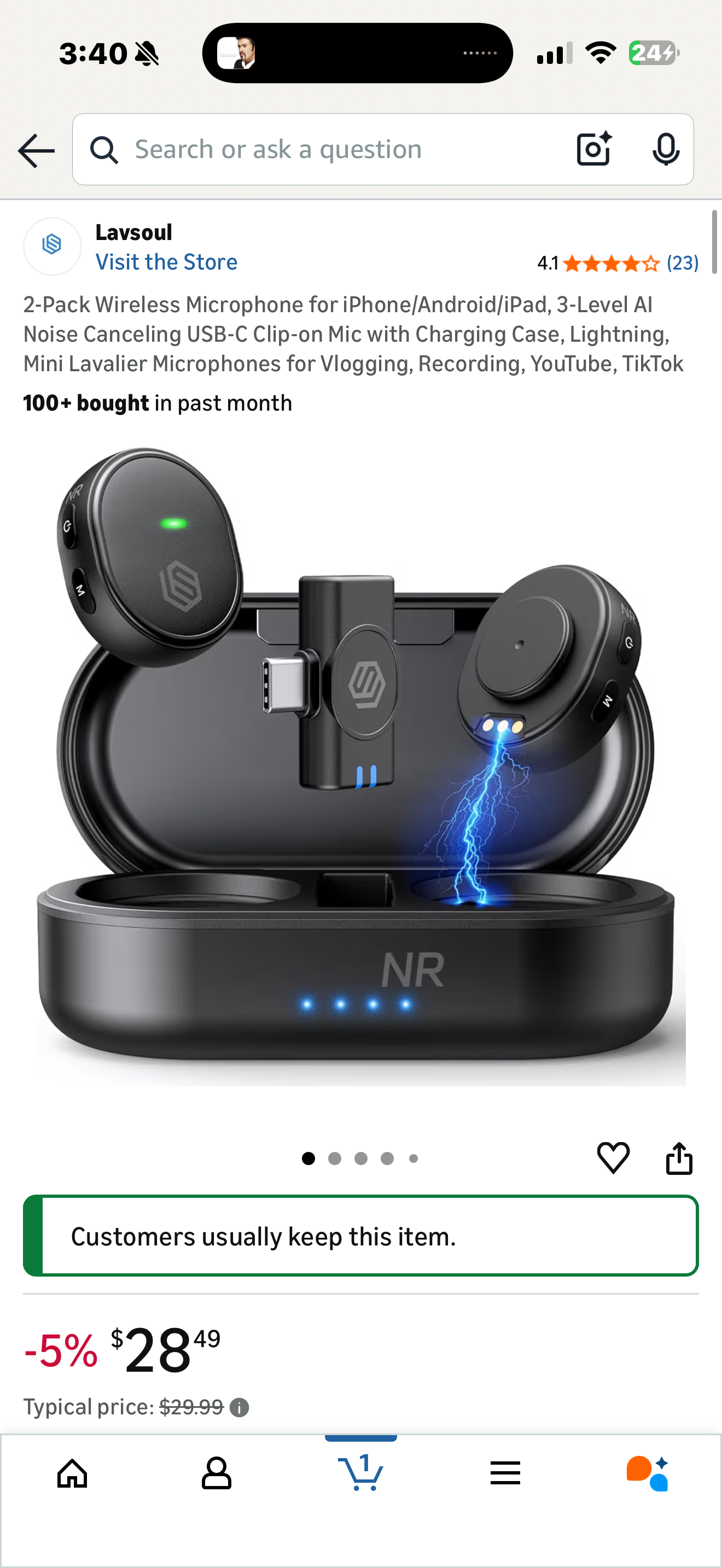 2-Pack Wireless Microphone for iPhone/Android/iPad, 3-Level AI Noise Canceling USB-C Clip-on Mic with Charging Case, Lightning, Mini Lavalier Microphones for Vlogging, Recording, YouTube, TikTok