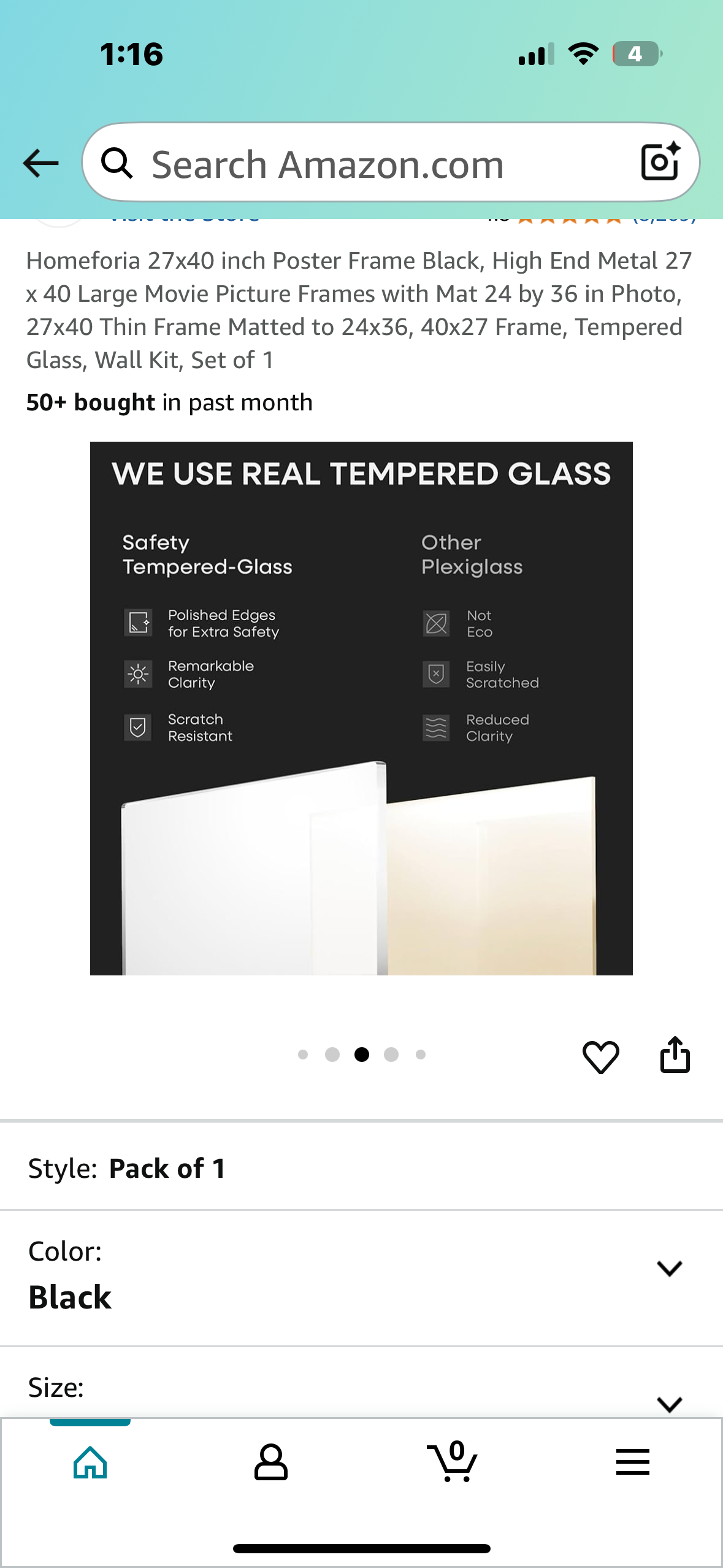 Homeforia 27x40 inch Frame, High End Metal Frame with Mat, Tempered Glass, Wall Kit, Set of 1 (L991)