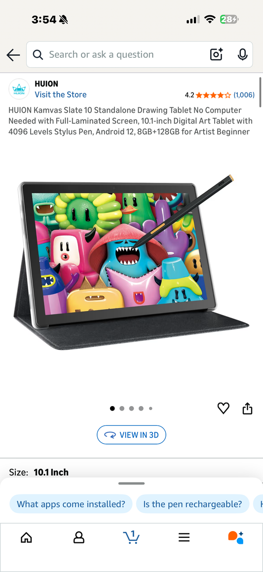 HUION Kamvas Slate 10 Standalone Drawing Tablet No Computer Needed with Full-Laminated Screen, 10.1-inch Digital Art Tablet with 4096 Levels Stylus Pen, Android 12, 8GB+128GB for Artist Beginner