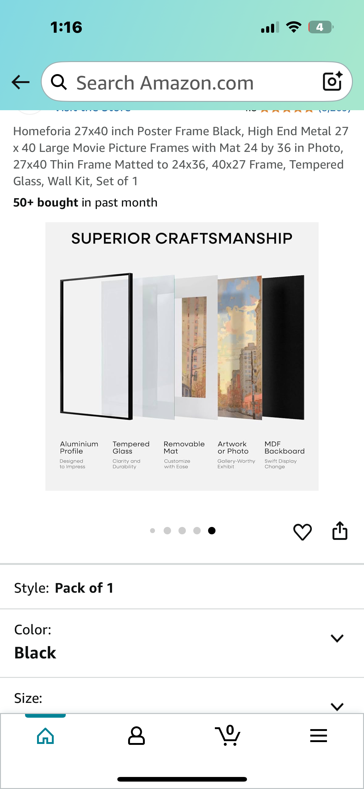 Homeforia 27x40 inch Frame, High End Metal Frame with Mat, Tempered Glass, Wall Kit, Set of 1 (L991)