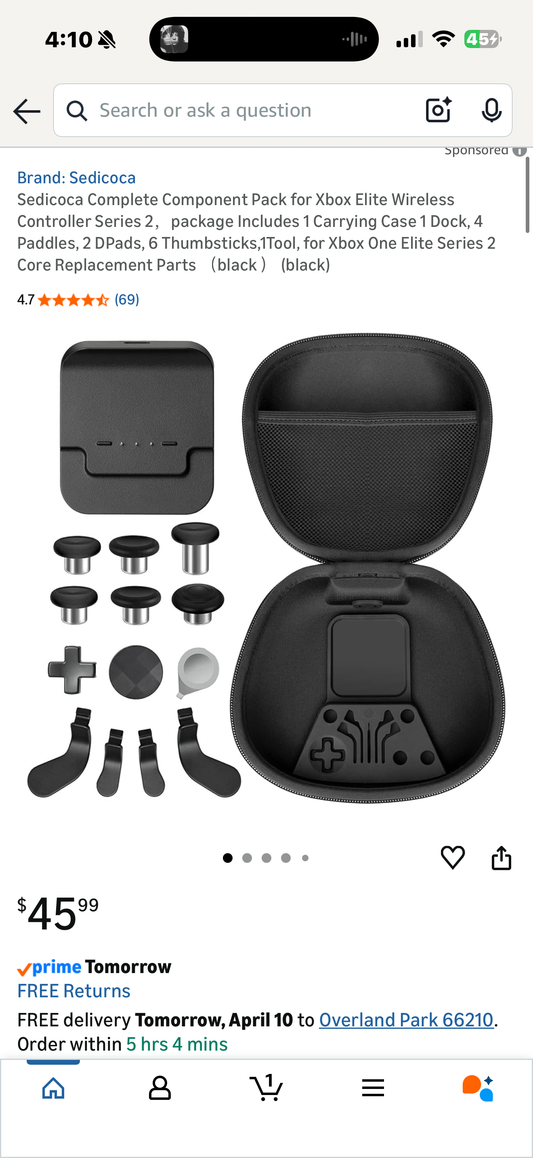 Sedicoca Complete Component Pack for Xbox Elite Wireless Controller Series 2，package Includes 1 Carrying Case 1 Dock, 4 Paddles, 2 DPads, 6 Thumbsticks,1Tool, for Xbox One Elite Series 2 Core Replacement Parts (Black)