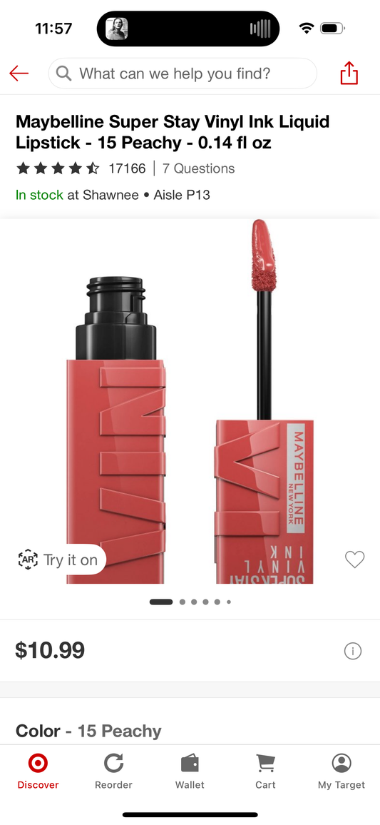 Maybelline Super Stay Vinyl Ink Liquid Lipstick - 15 Peachy - 0.14 fl oz