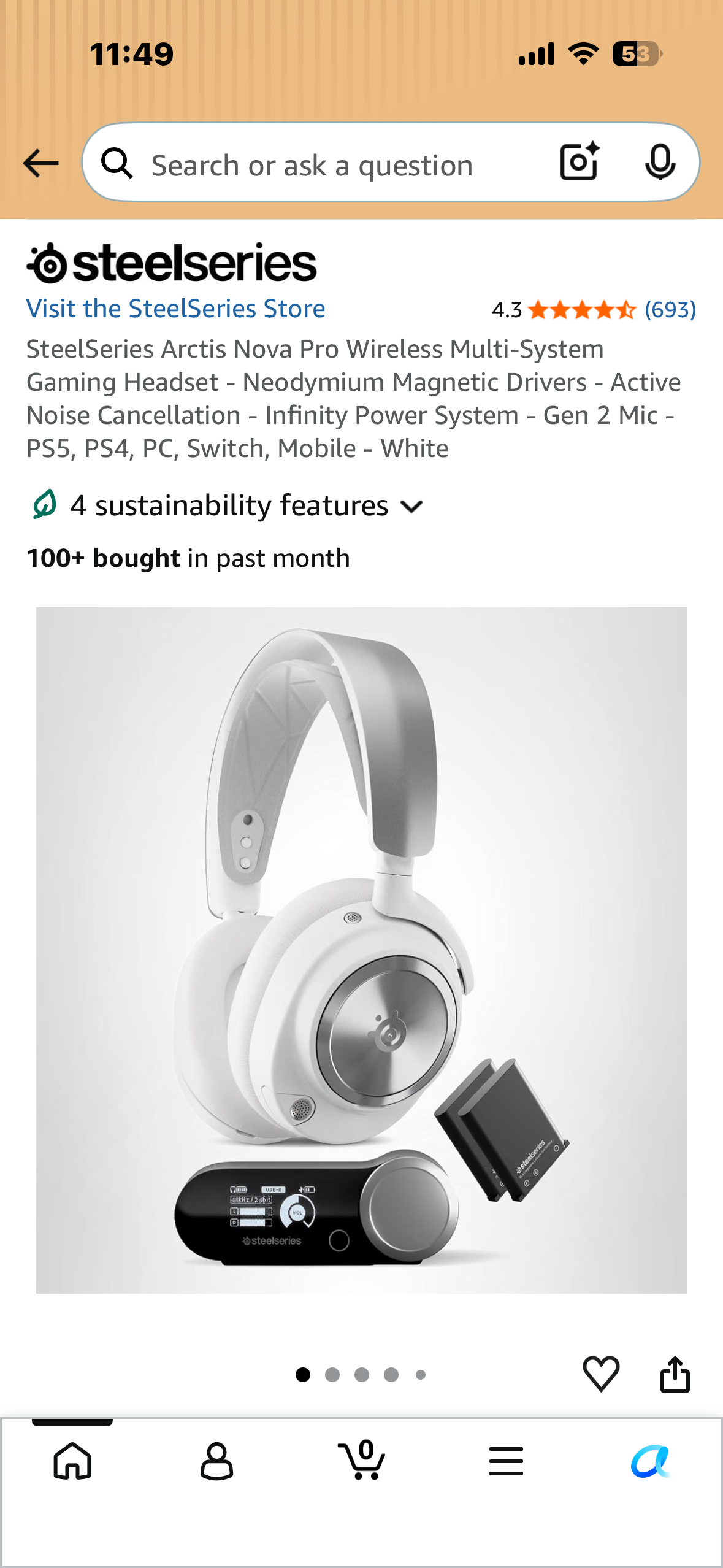 SteelSeries Arctis Nova Pro Wireless Multi-System Gaming Headset - Neodymium Magnetic Drivers - Active Noise Cancellation - Infinity Power System - Gen 2 Mic - PS5, PS4, PC, Switch, Mobile - White
