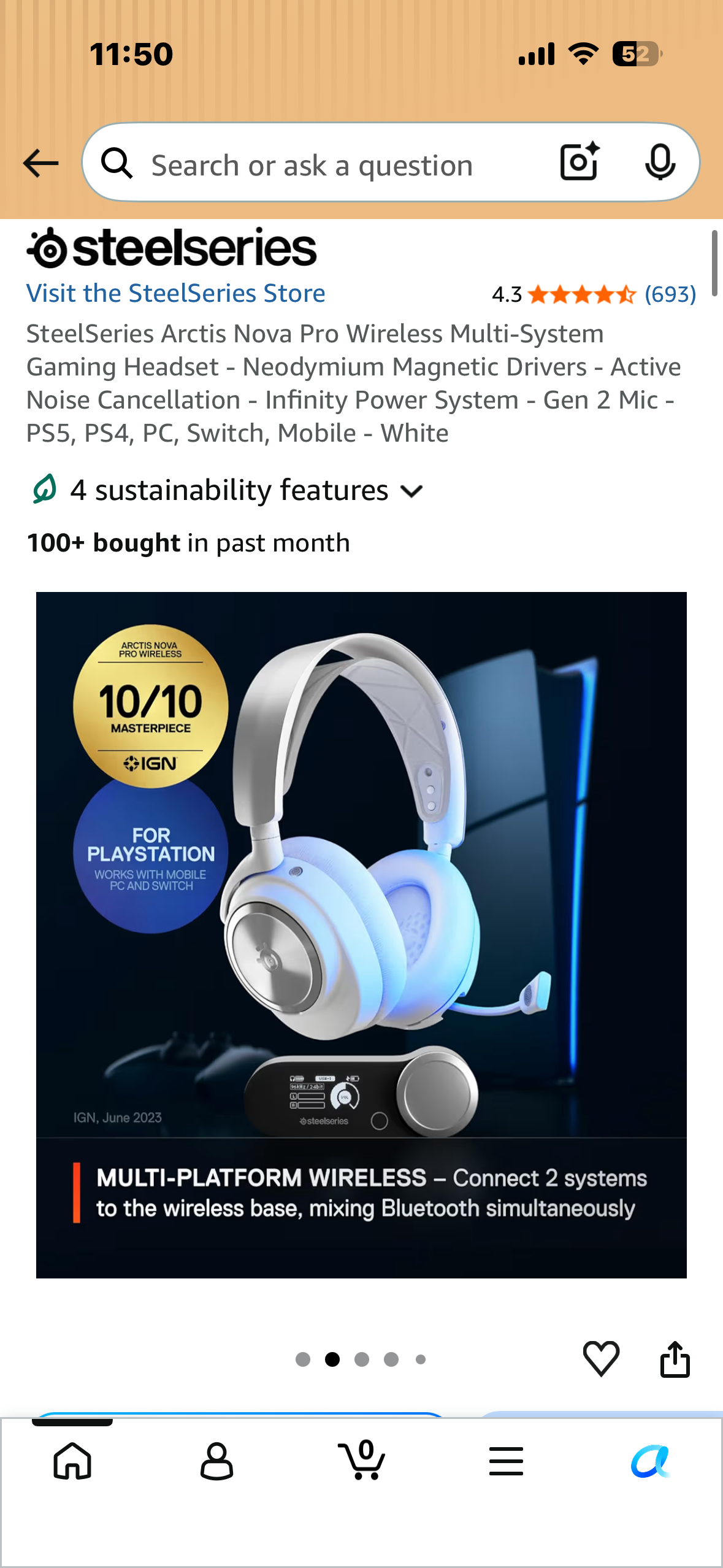 SteelSeries Arctis Nova Pro Wireless Multi-System Gaming Headset - Neodymium Magnetic Drivers - Active Noise Cancellation - Infinity Power System - Gen 2 Mic - PS5, PS4, PC, Switch, Mobile - White