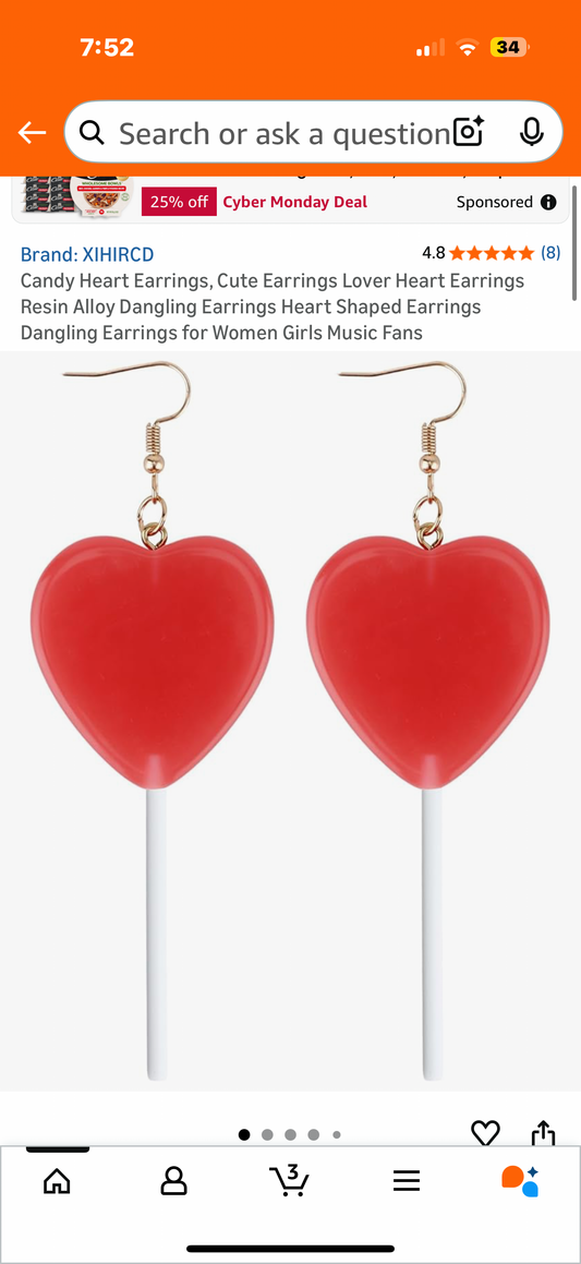 Candy Heart Earrings, Cute Earrings Lover Heart Earrings Resin Alloy Dangling Earrings Heart Shaped Earrings Dangling Earrings for Women Girls Music Fans