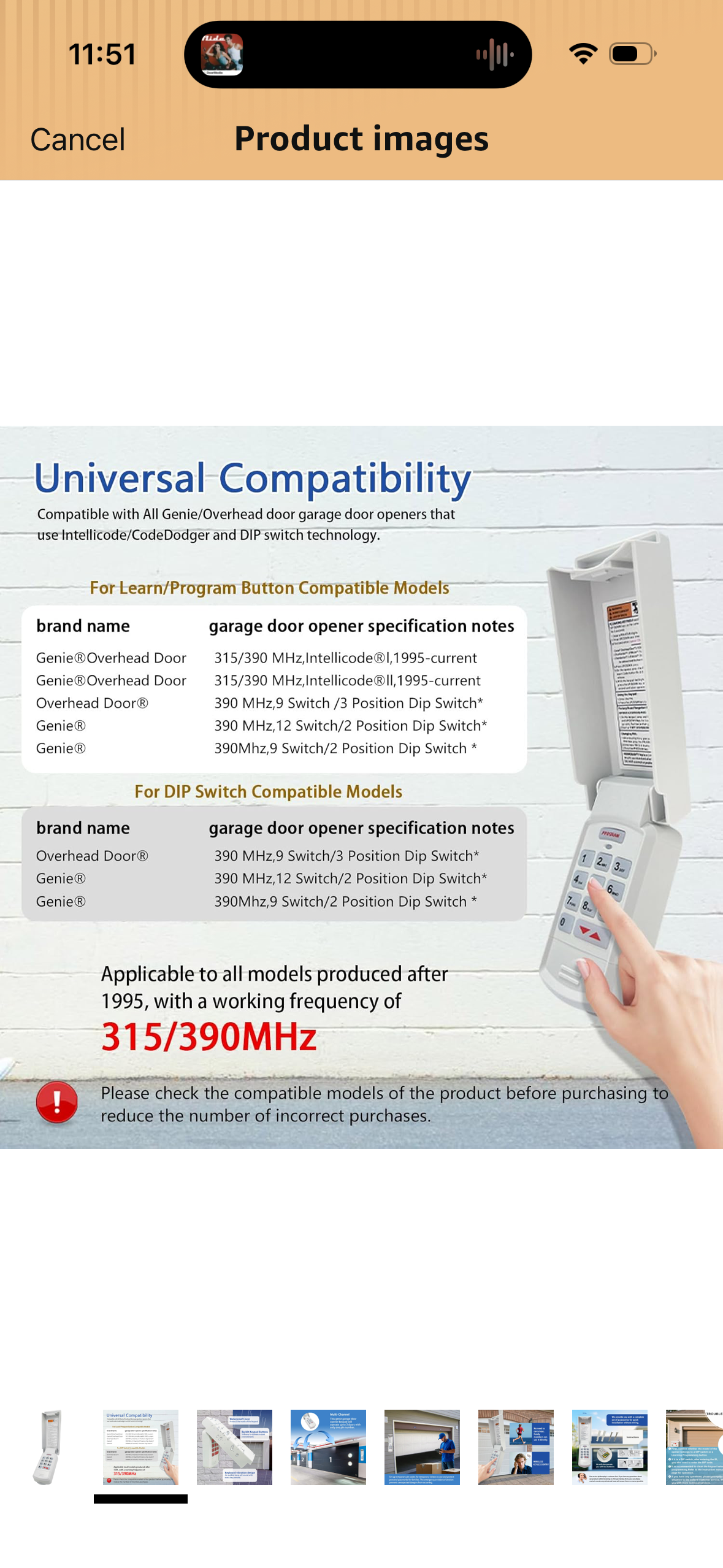 Genie Garage Door Opener Keypad Compatible with All Genie Intellicode Overhead Door Codedodger and Dip Switch Opener for 1995-Current Models 315/390MHZ Wireless Keyless Keypad Replacement