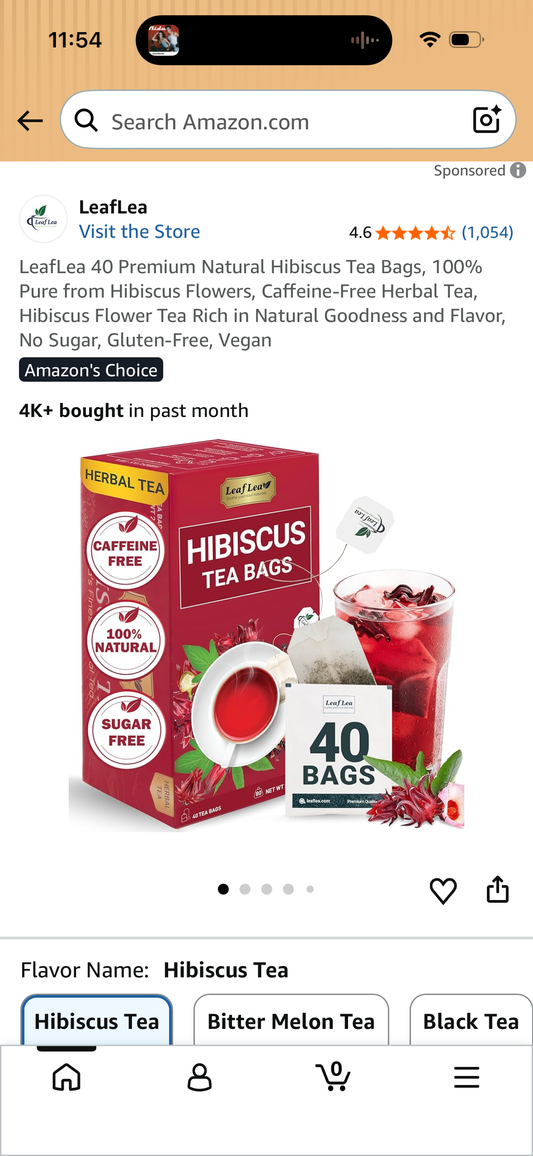 LeafLea 40 Premium Natural Hibiscus Tea Bags, 100% Pure from Hibiscus Flowers, Caffeine-Free Herbal Tea, Hibiscus Flower Tea Rich in Natural Goodness and Flavor, No Sugar, Gluten-Free, Vegan