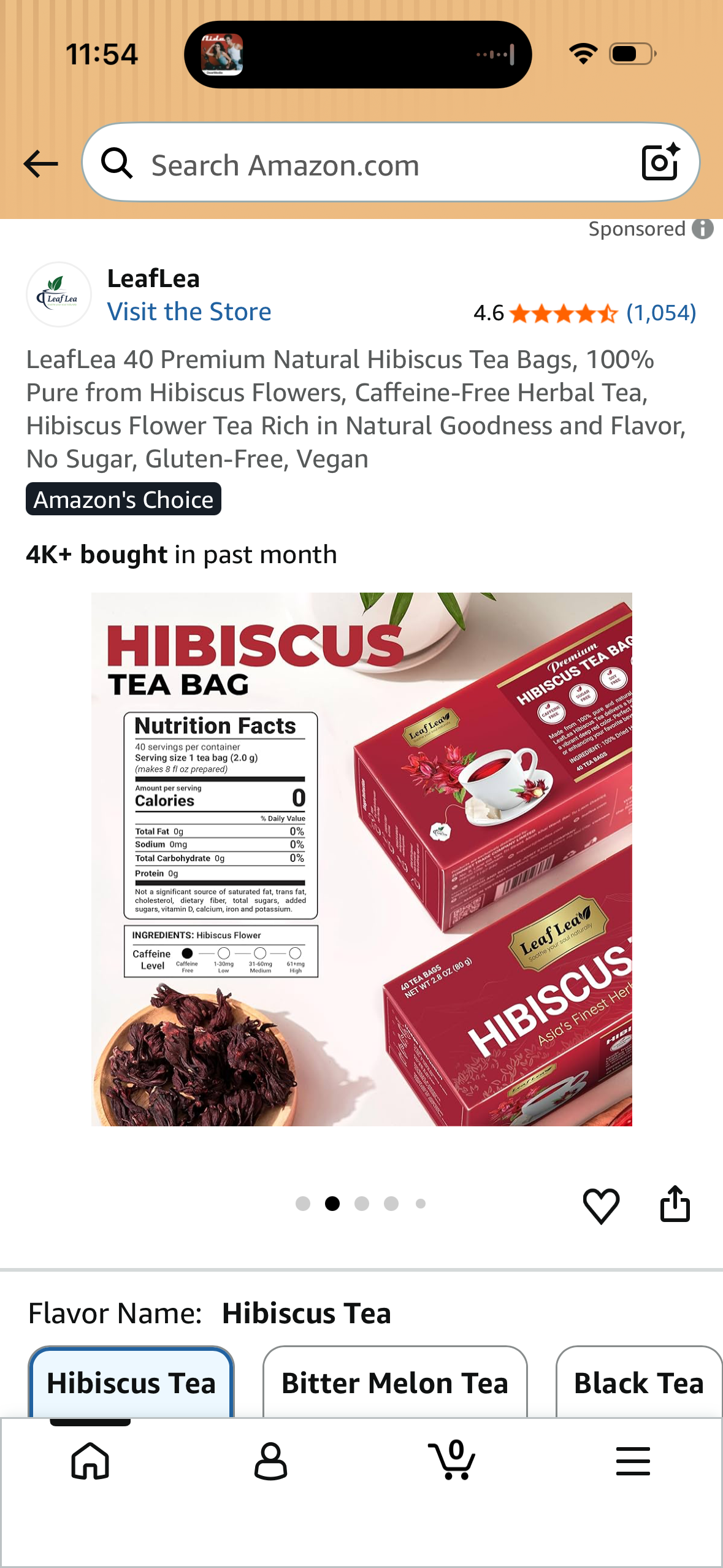 LeafLea 40 Premium Natural Hibiscus Tea Bags, 100% Pure from Hibiscus Flowers, Caffeine-Free Herbal Tea, Hibiscus Flower Tea Rich in Natural Goodness and Flavor, No Sugar, Gluten-Free, Vegan