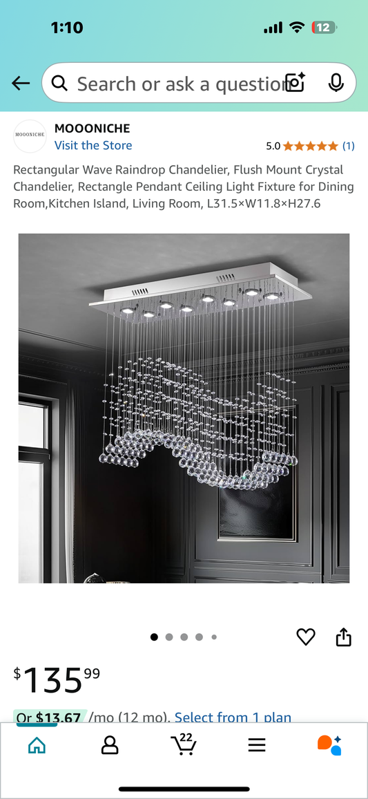 Rectangular Wave Raindrop Chandelier, L31.5×W11.8×H27.6 (L885)